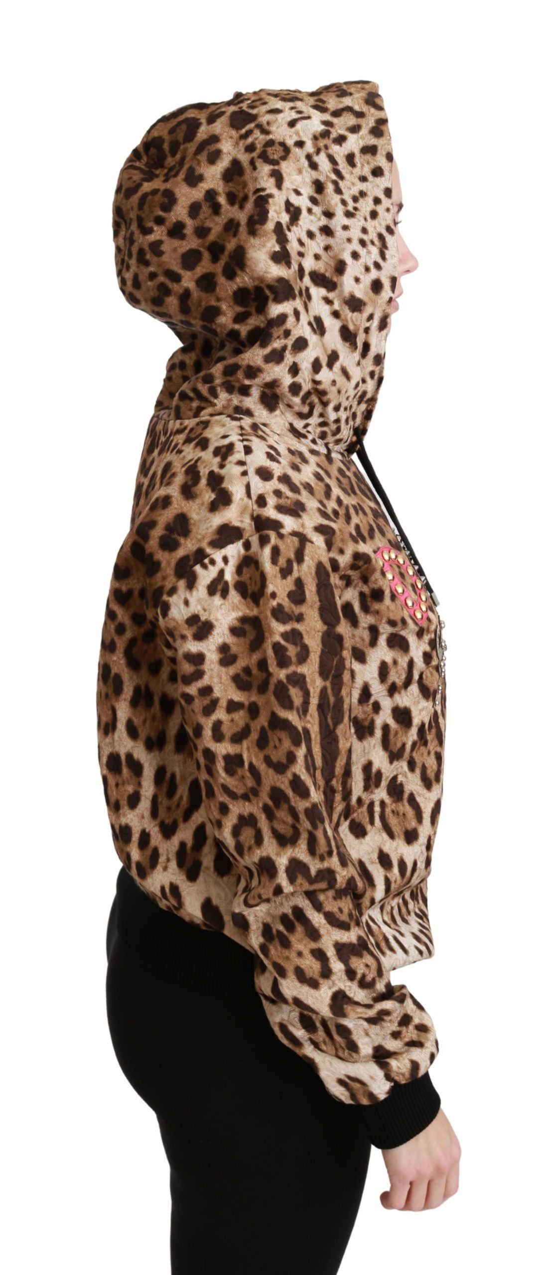 Leopard print hoodie with a zippered front