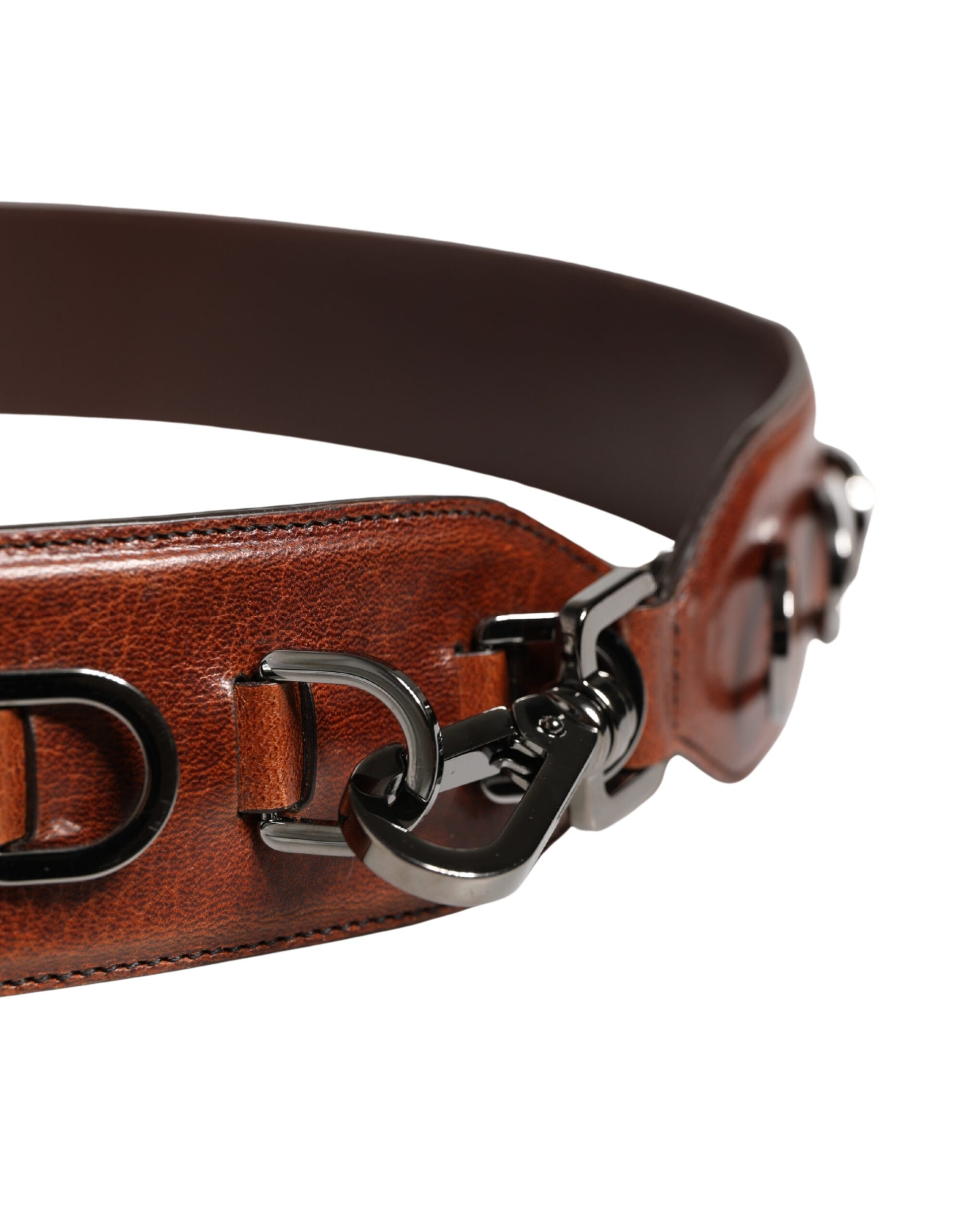 Brown leather belt with silver buckle