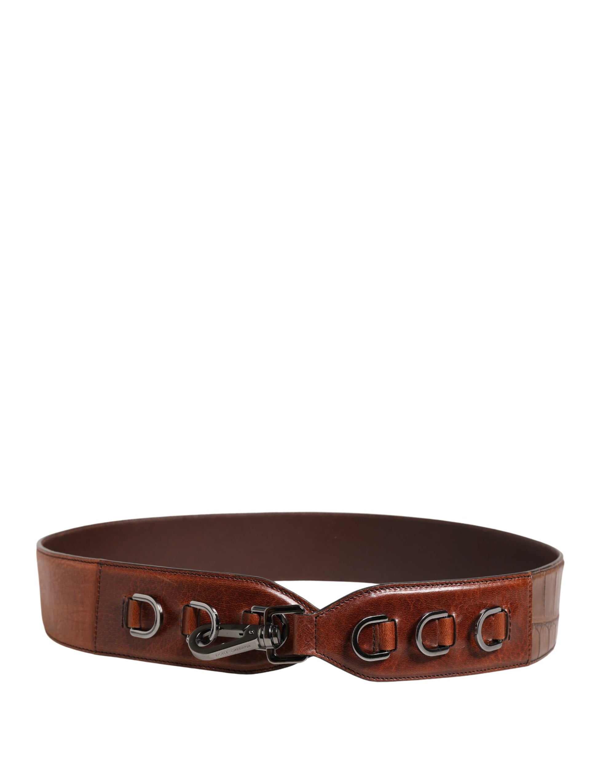 Brown leather belt with silver buckle