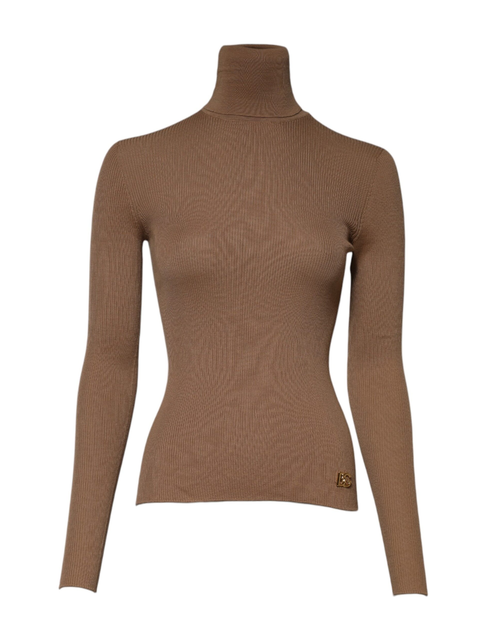 Brown ribbed long sleeve top on mannequin