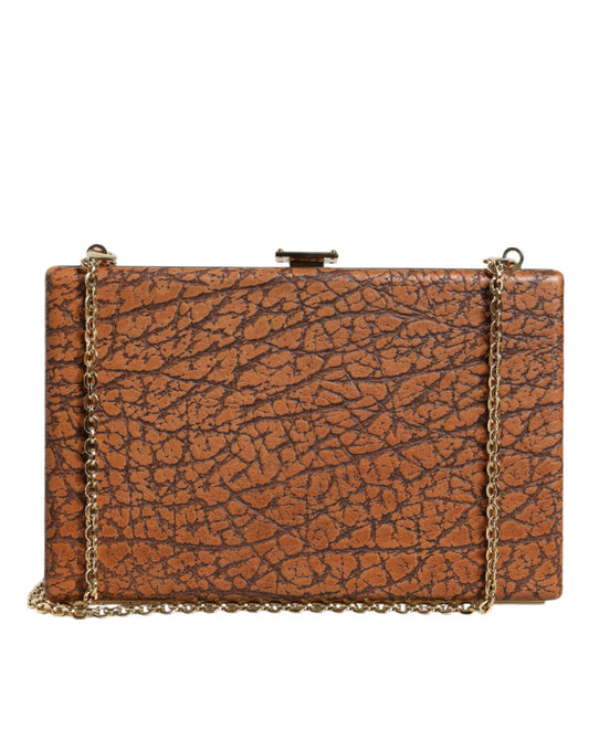 Brown leather clutch purse with gold chain strap
