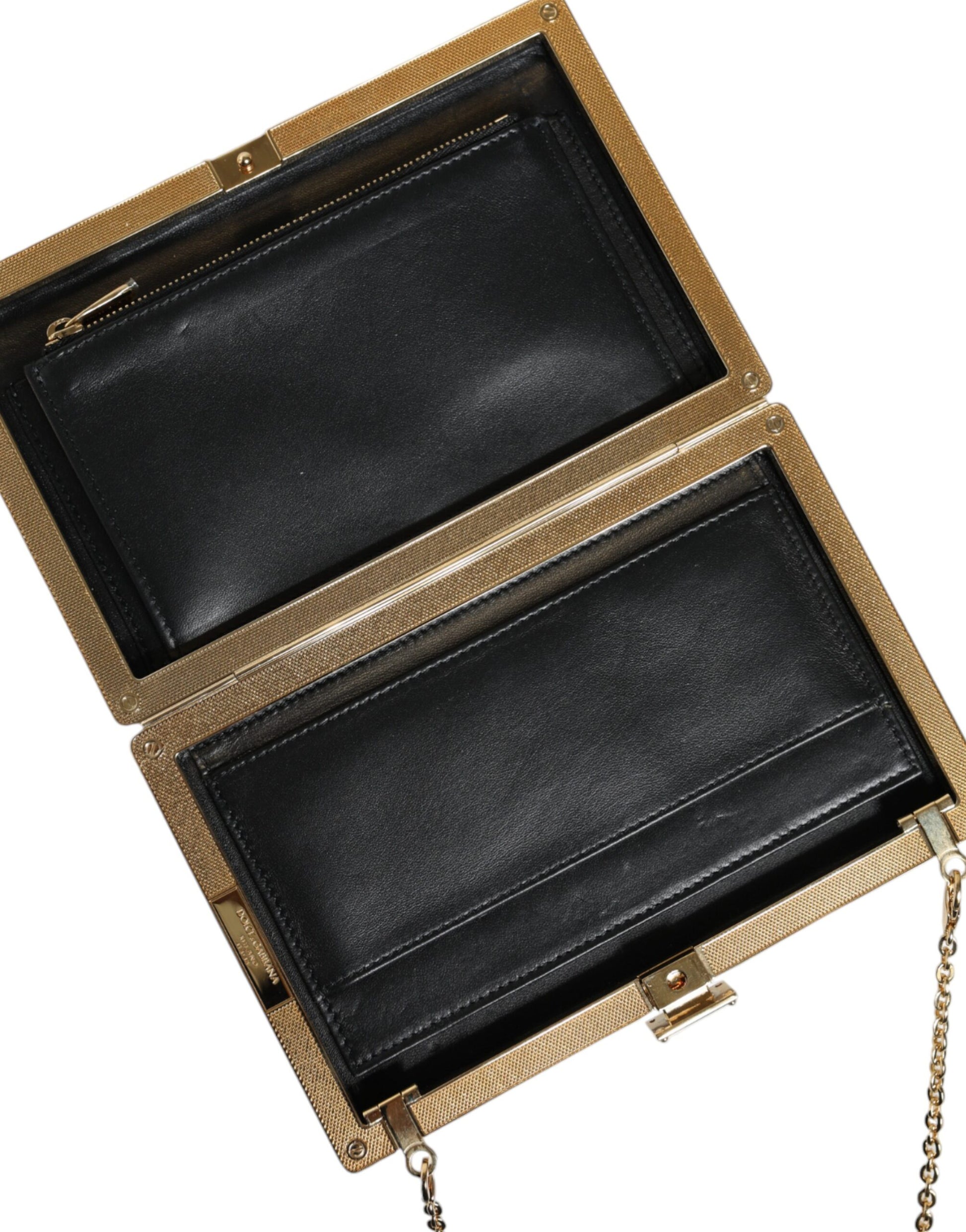 Black leather wallet with gold trim