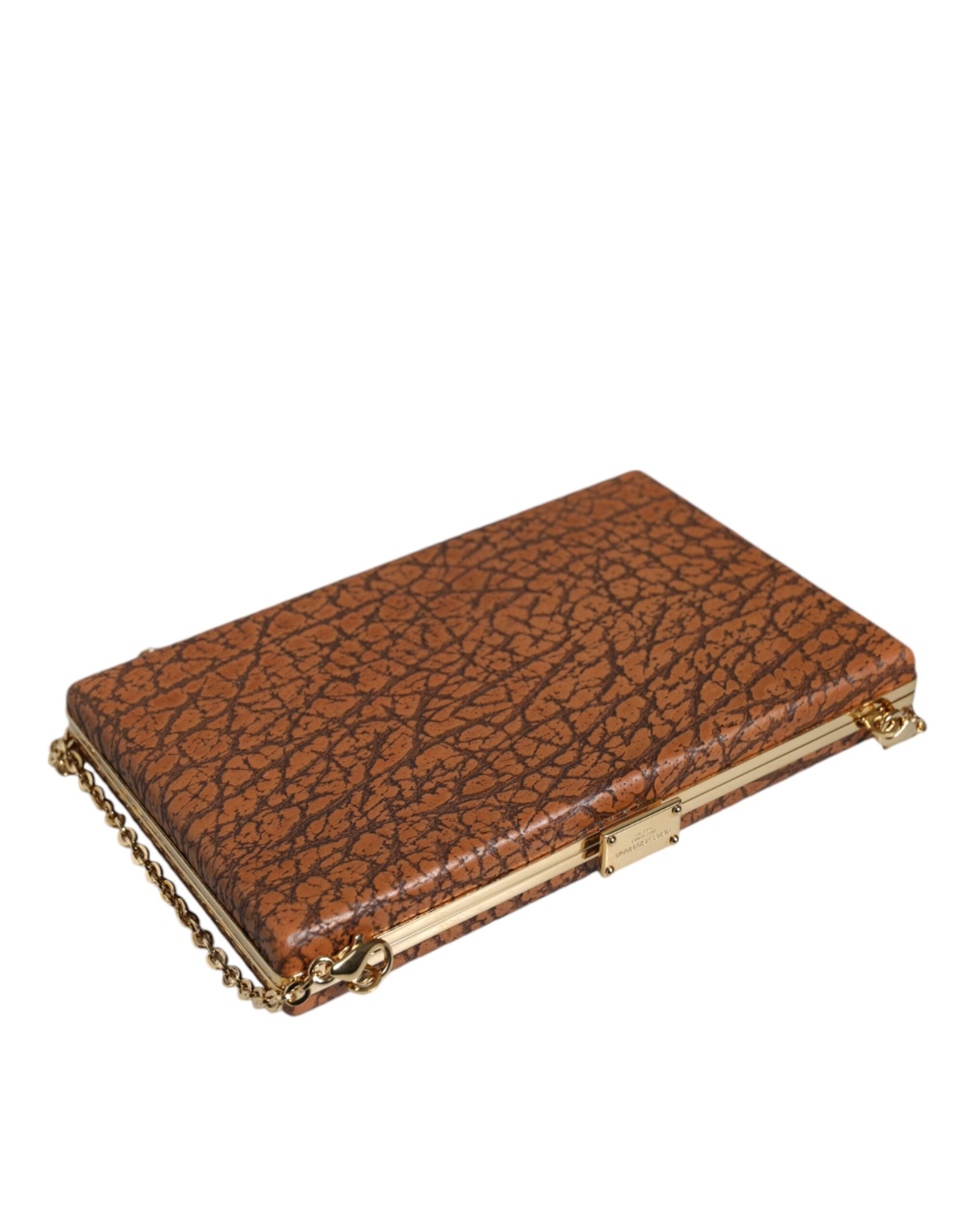 Brown leather wallet with gold accents
