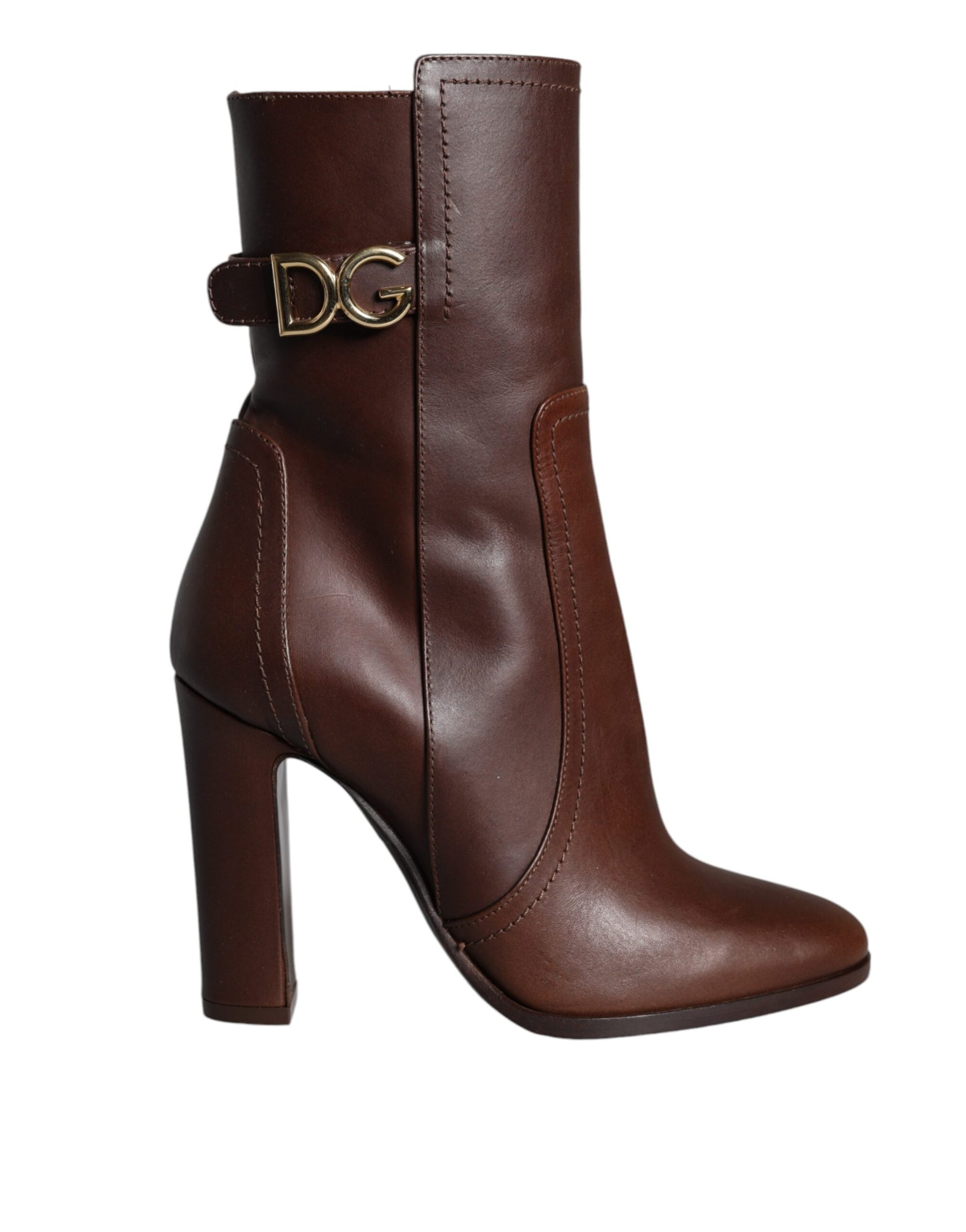 Brown leather boot with gold buckle