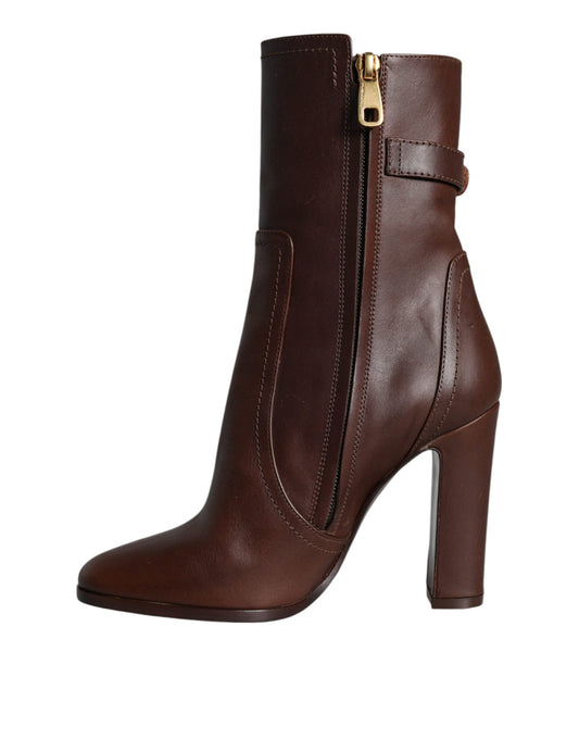 Brown leather ankle boot with strap detailing