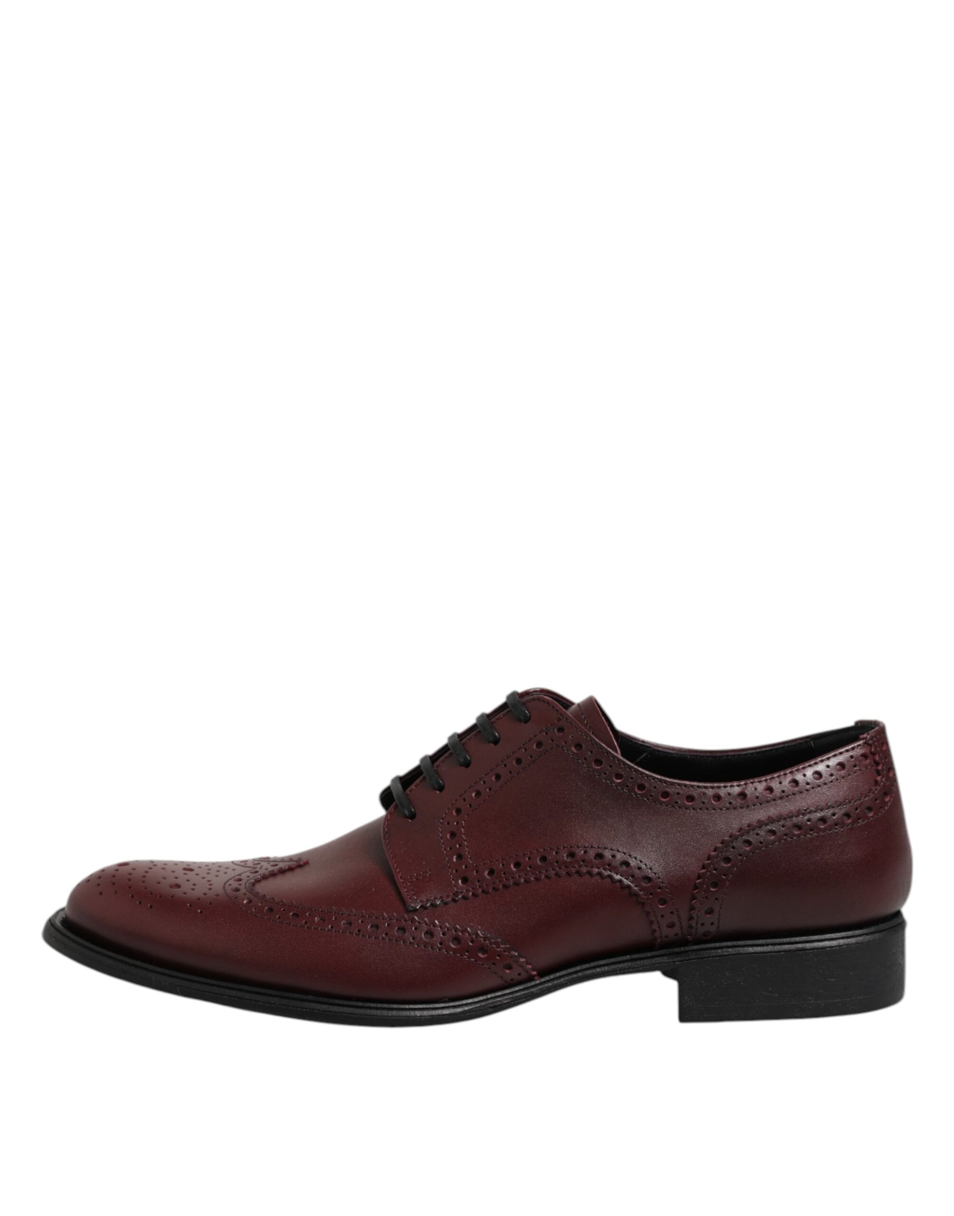 A pair of brown leather lace-up dress shoes with a polished finish, featuring a classic derby design