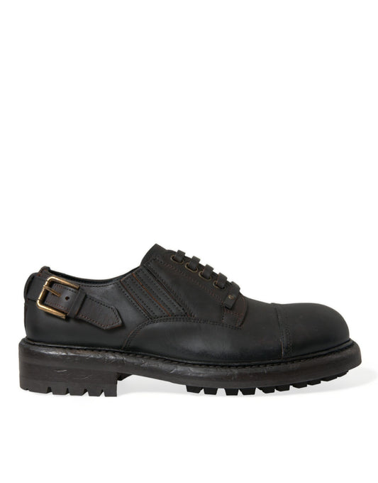 Black leather lace up shoe with rubber sole