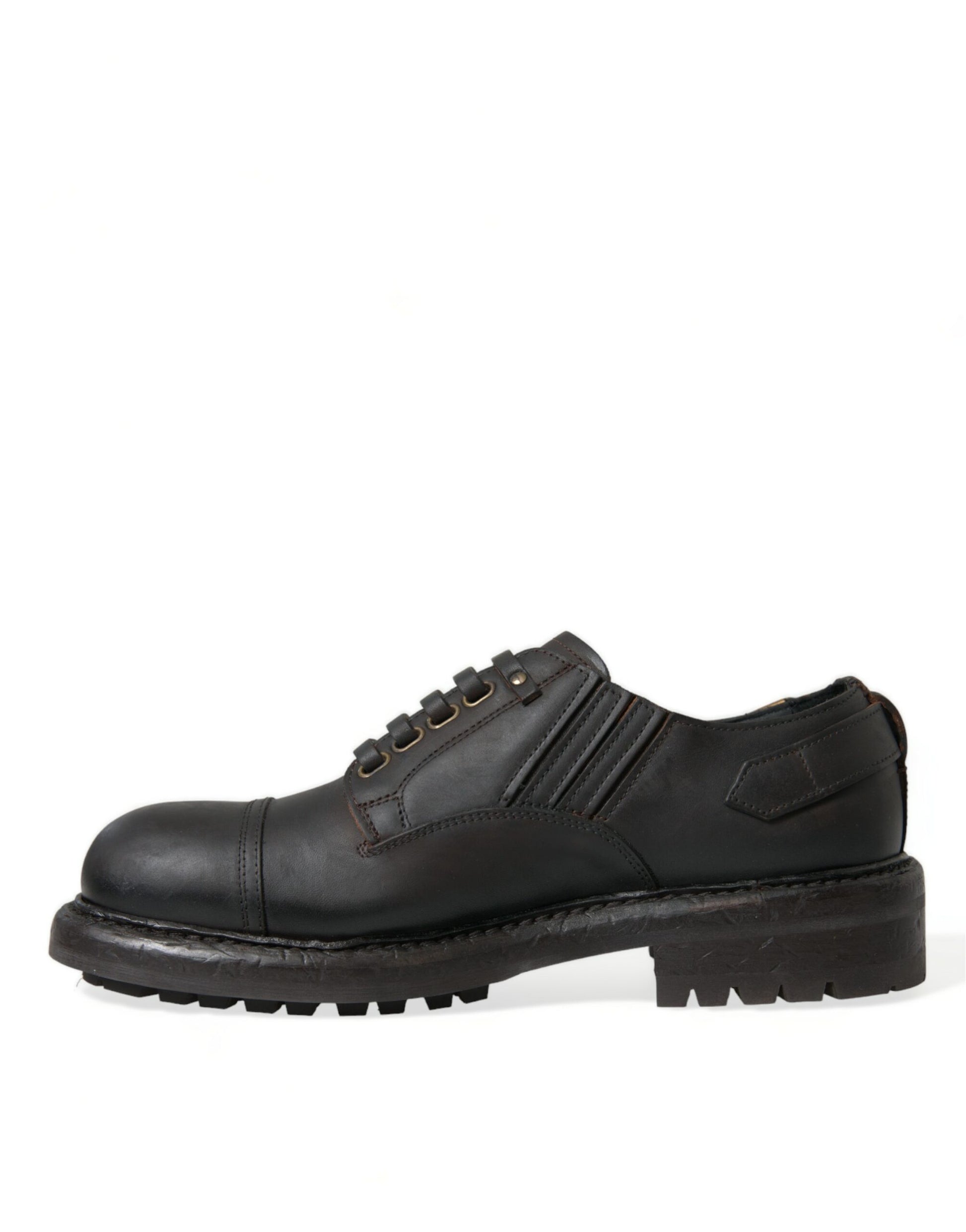 Black leather lace-up shoe with rubber sole