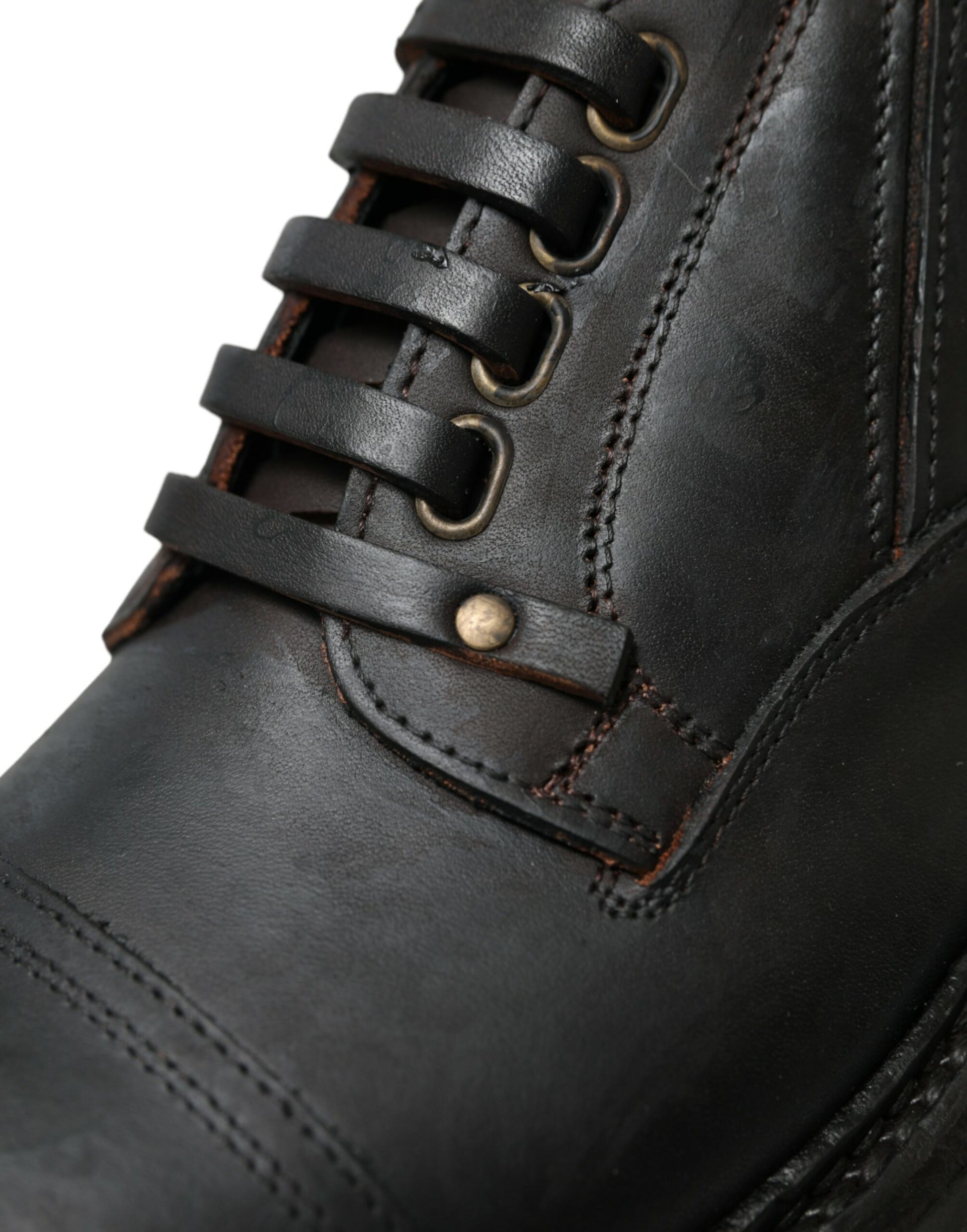 Black leather boot with laces and metal eyelets