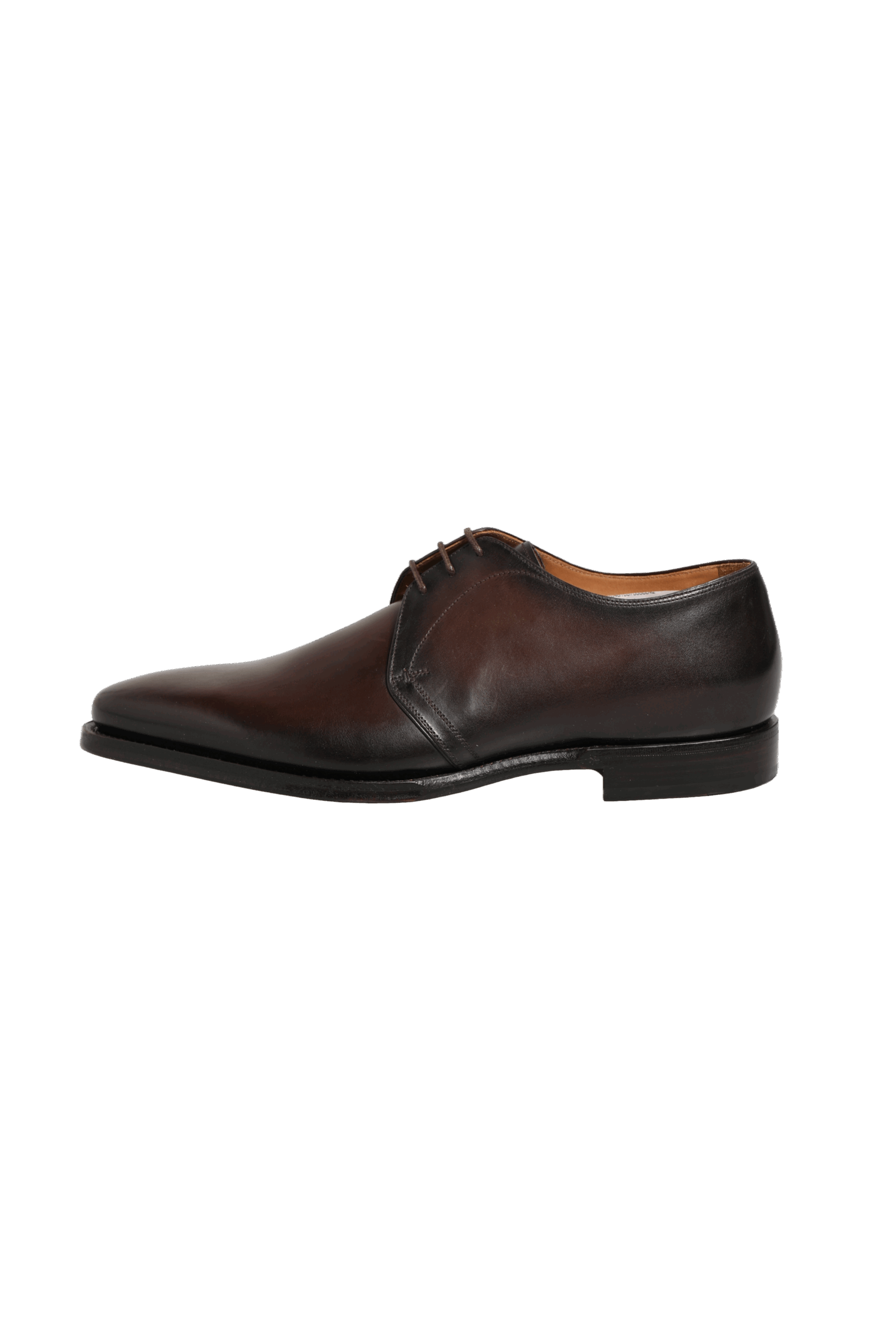 Brown leather lace-up dress shoes with a stitched design on the side