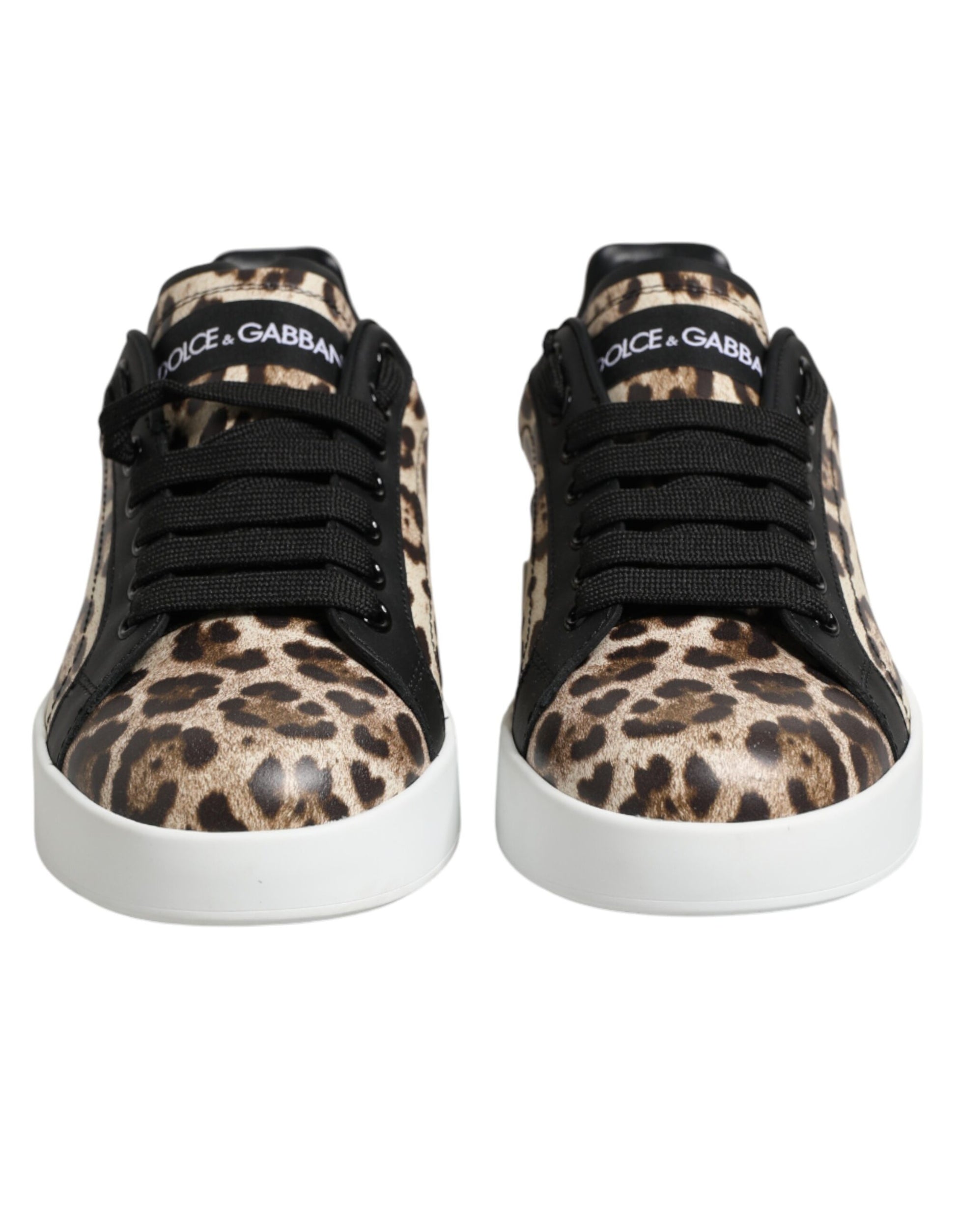 Leopard print sneakers with black laces
