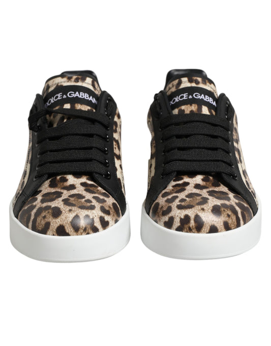 Leopard print sneakers with black laces