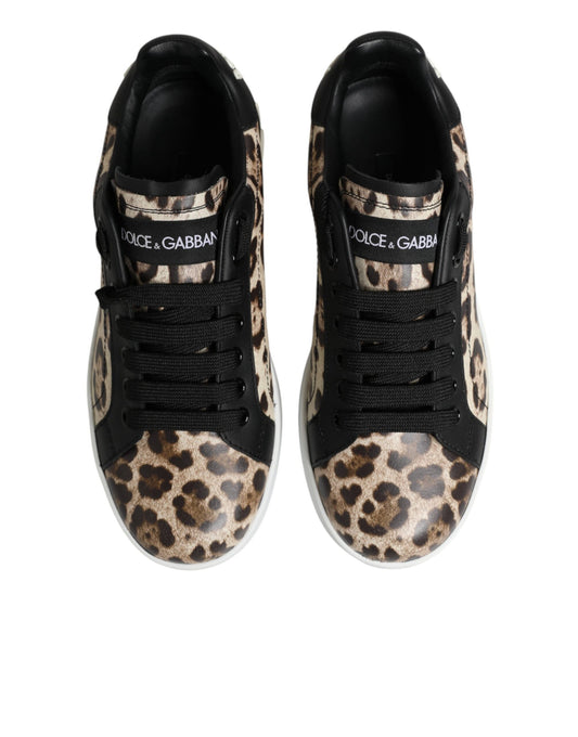 Pair of sneakers with a cheetah print design