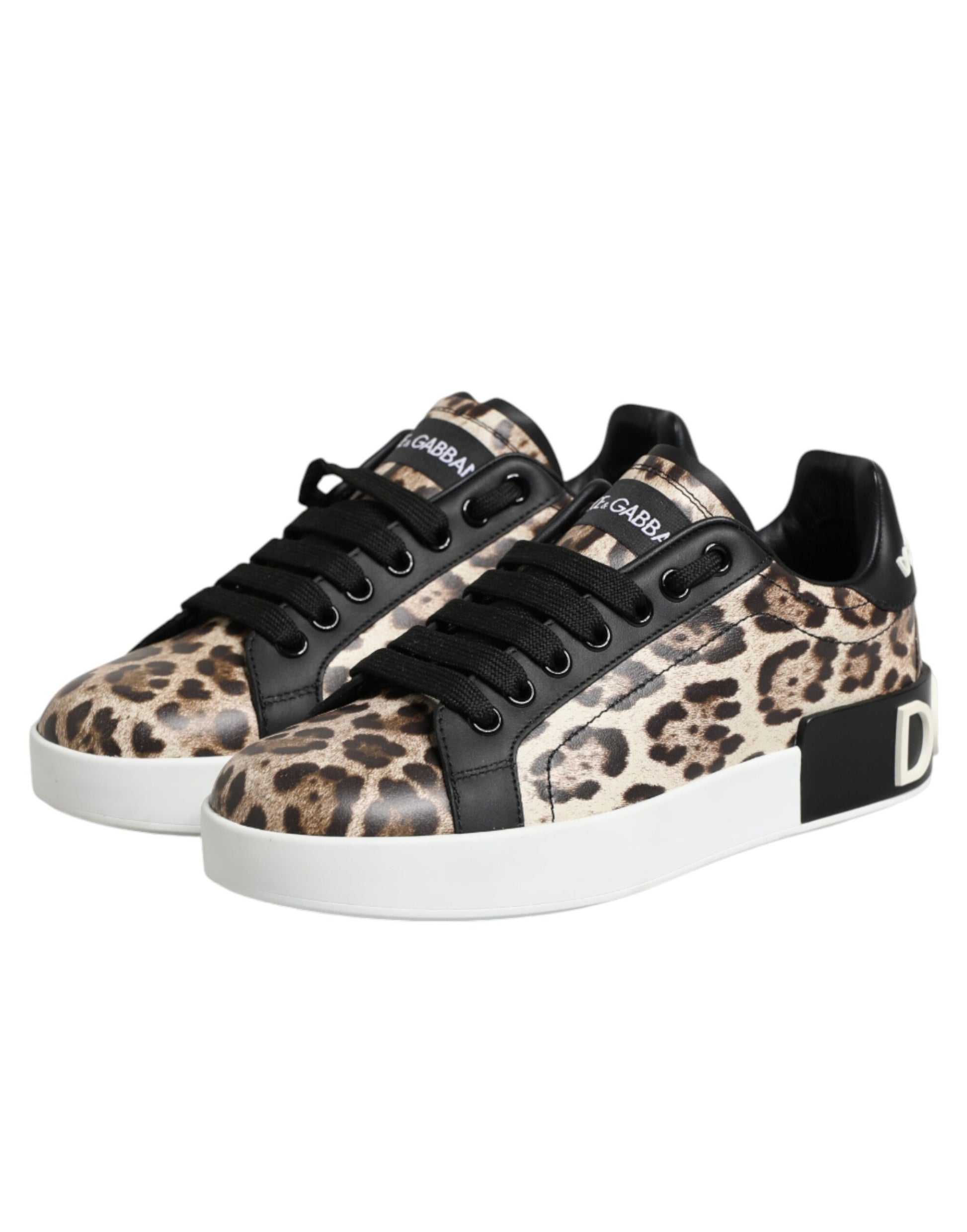 Leopard print sneakers with black laces