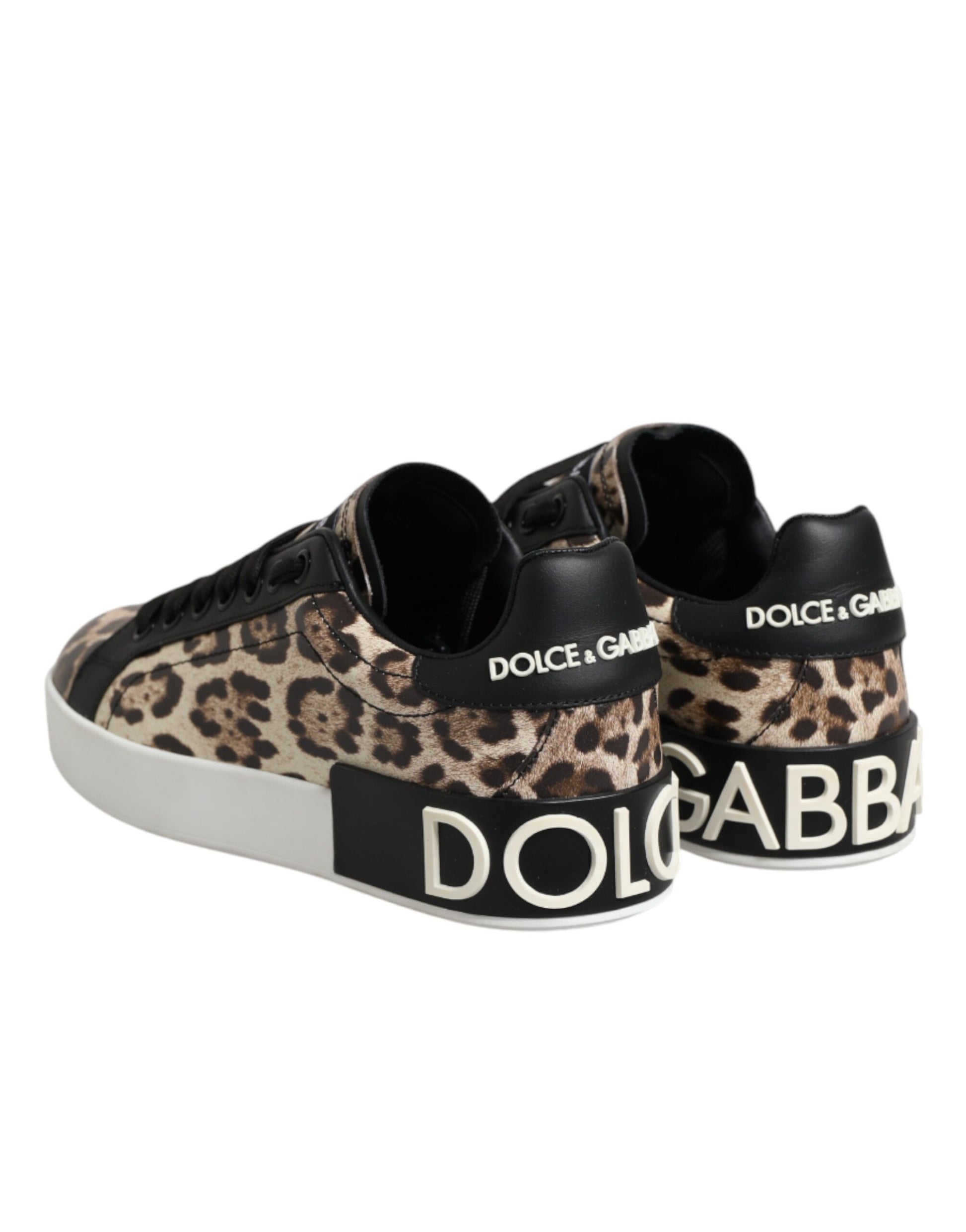 Leopard print sneakers with white soles