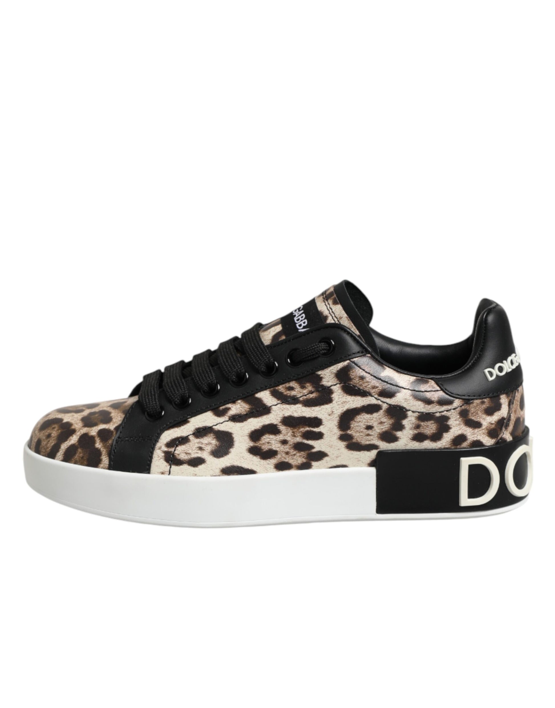 Leopard print sneakers with black laces