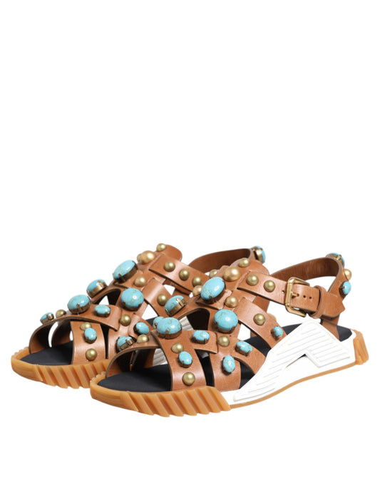 Brown sandals with turquoise stones on straps