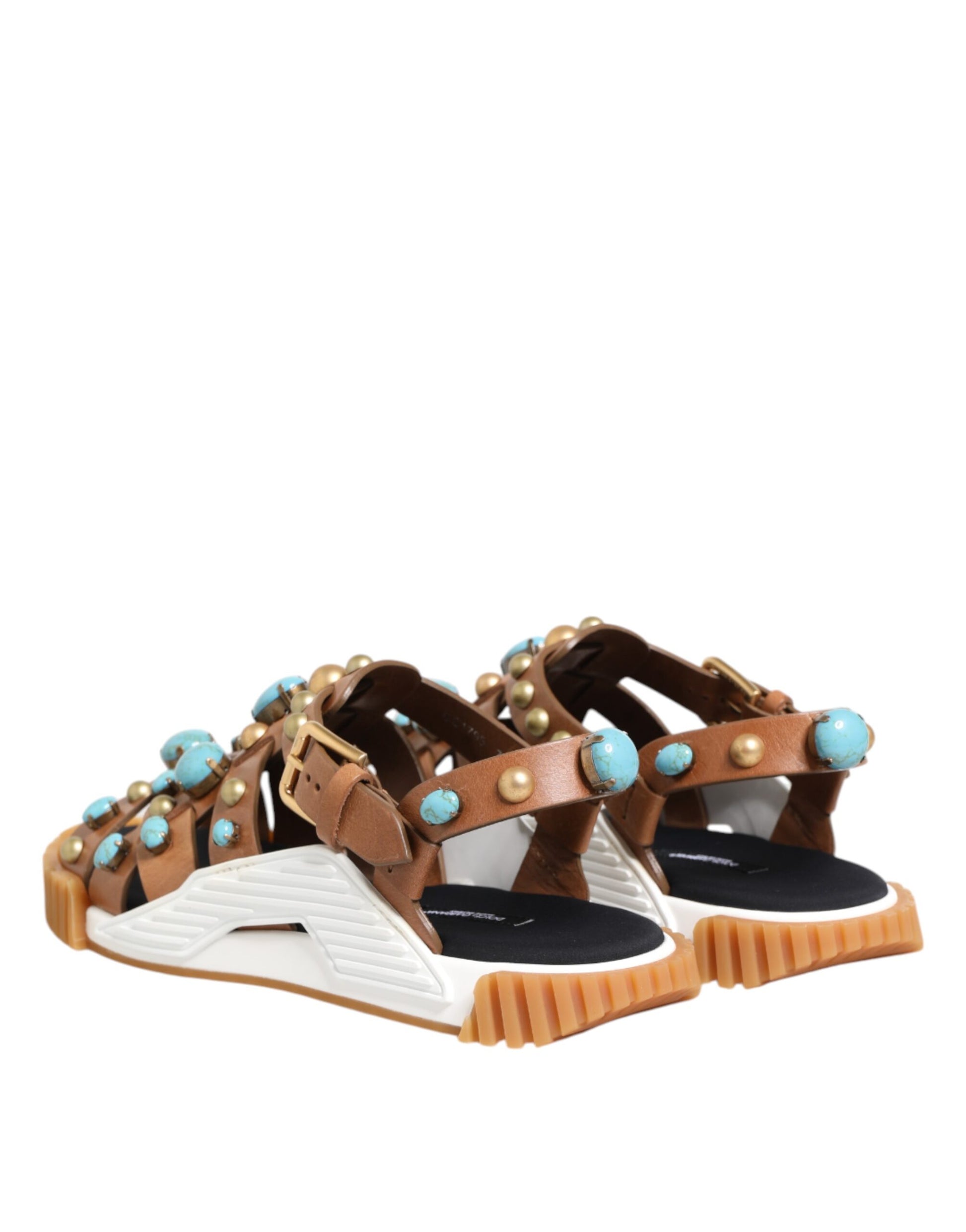 Brown sandals with turquoise stones on straps
