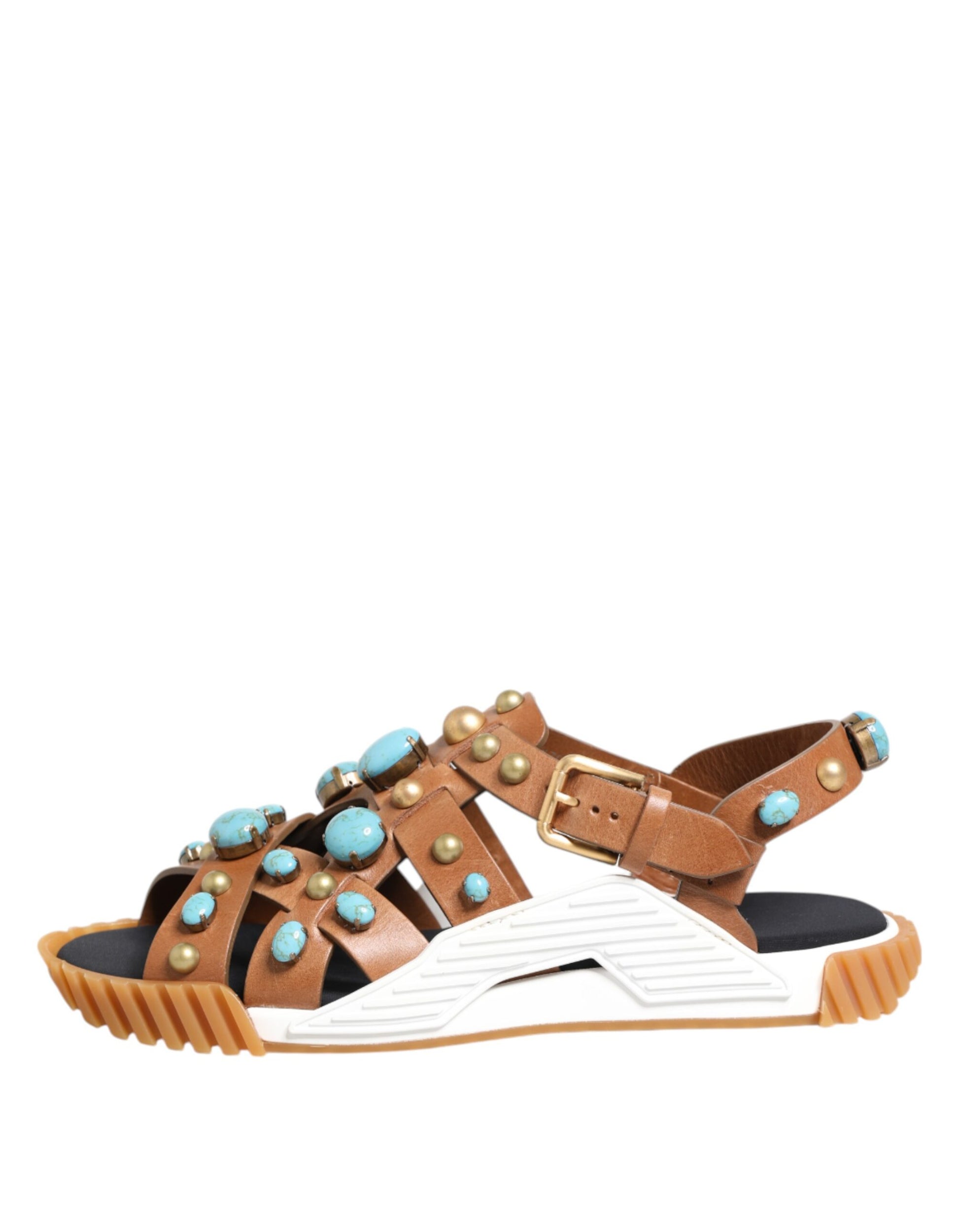 Brown sandal with turquoise stones on straps