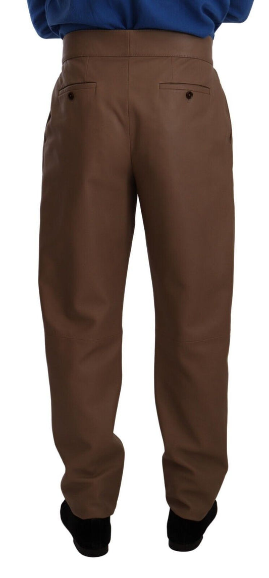 Brown work pants on a hanger