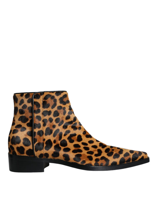 Leopard print boot with black heel