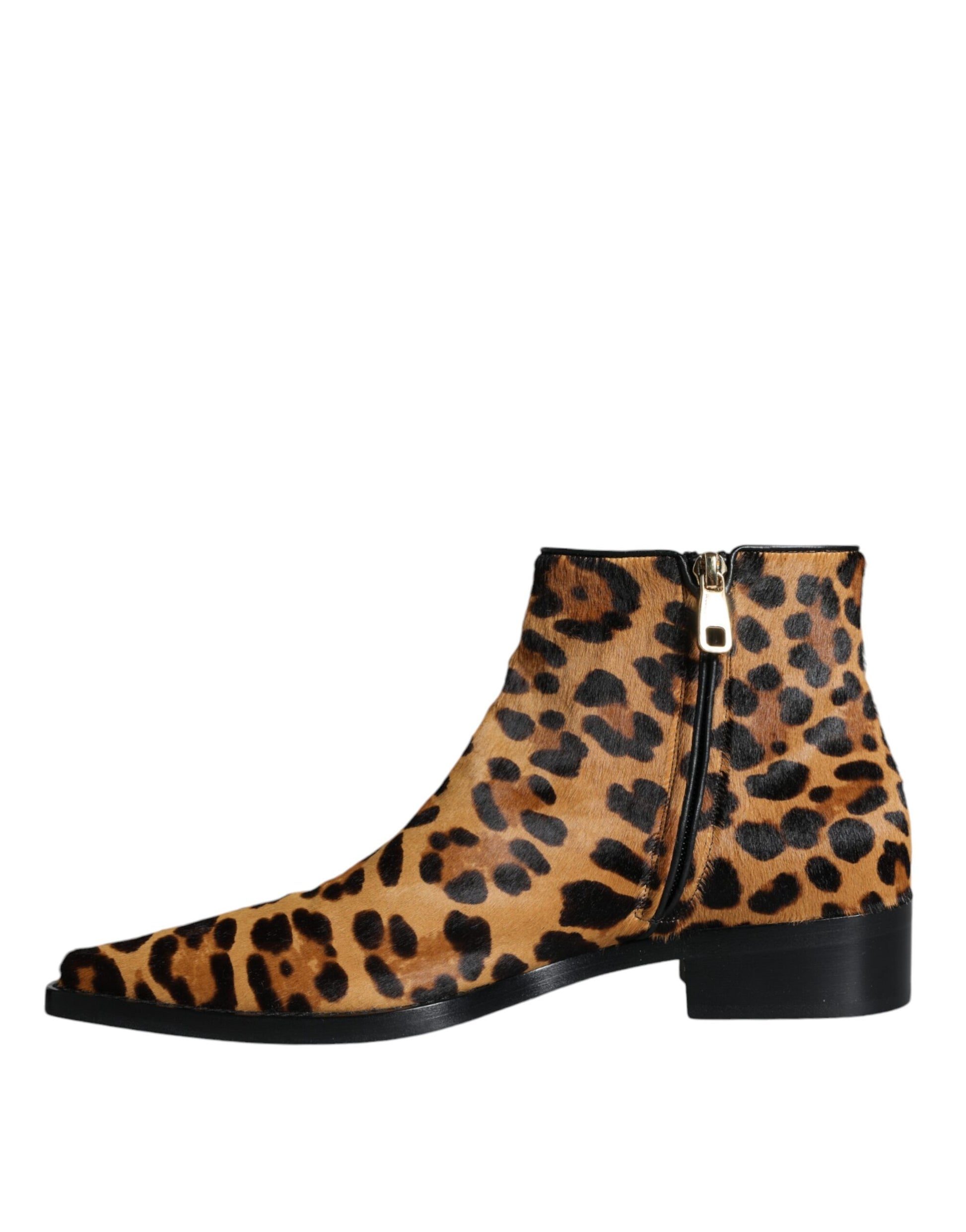 Leopard print boot with zipper closure