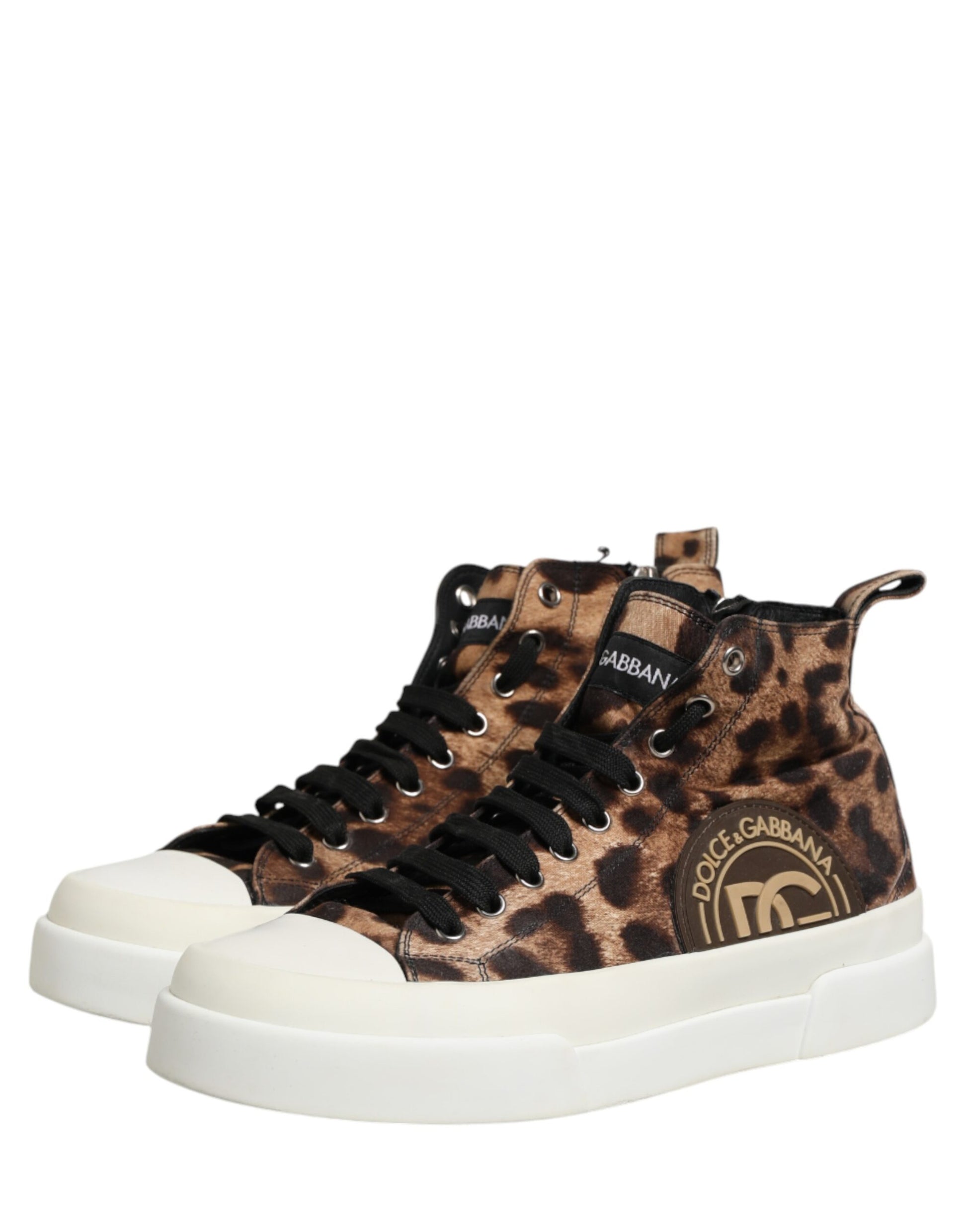 Leopard print sneakers with white soles