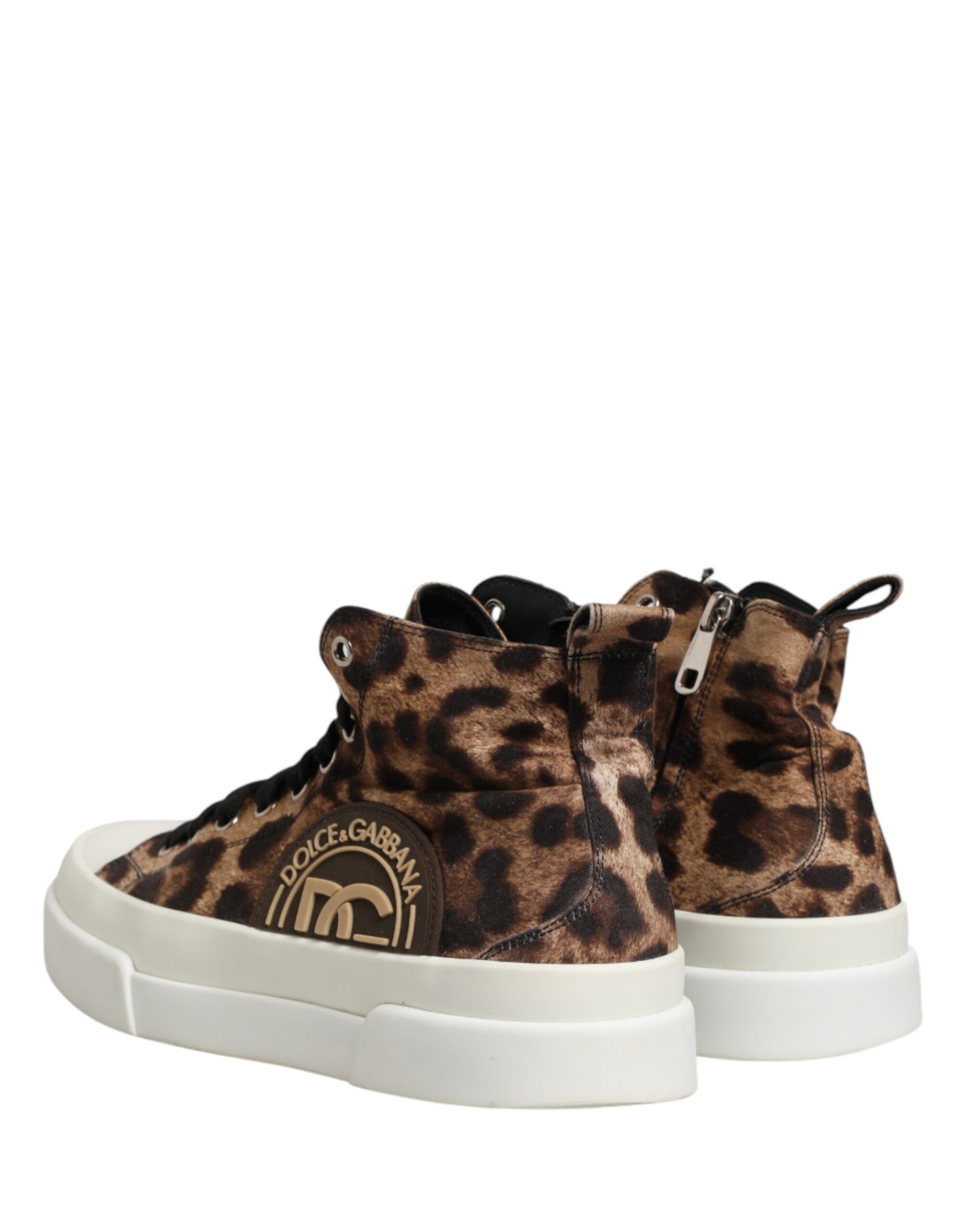 Leopard print sneakers with white soles