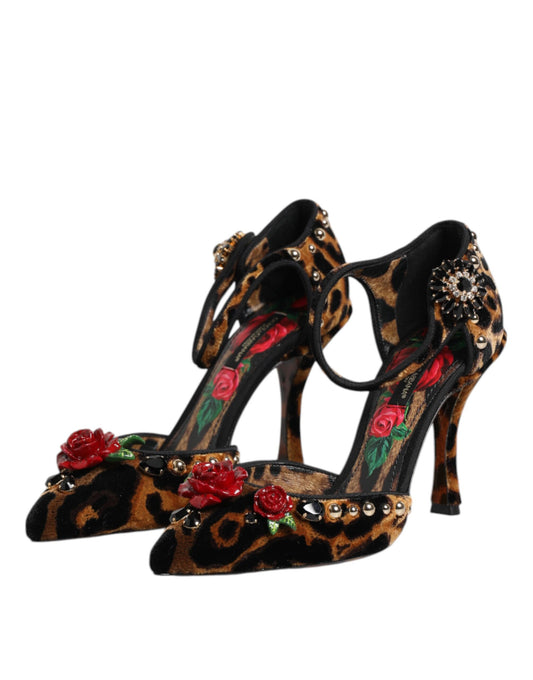 High heel shoes with floral embroidery and rhinestones