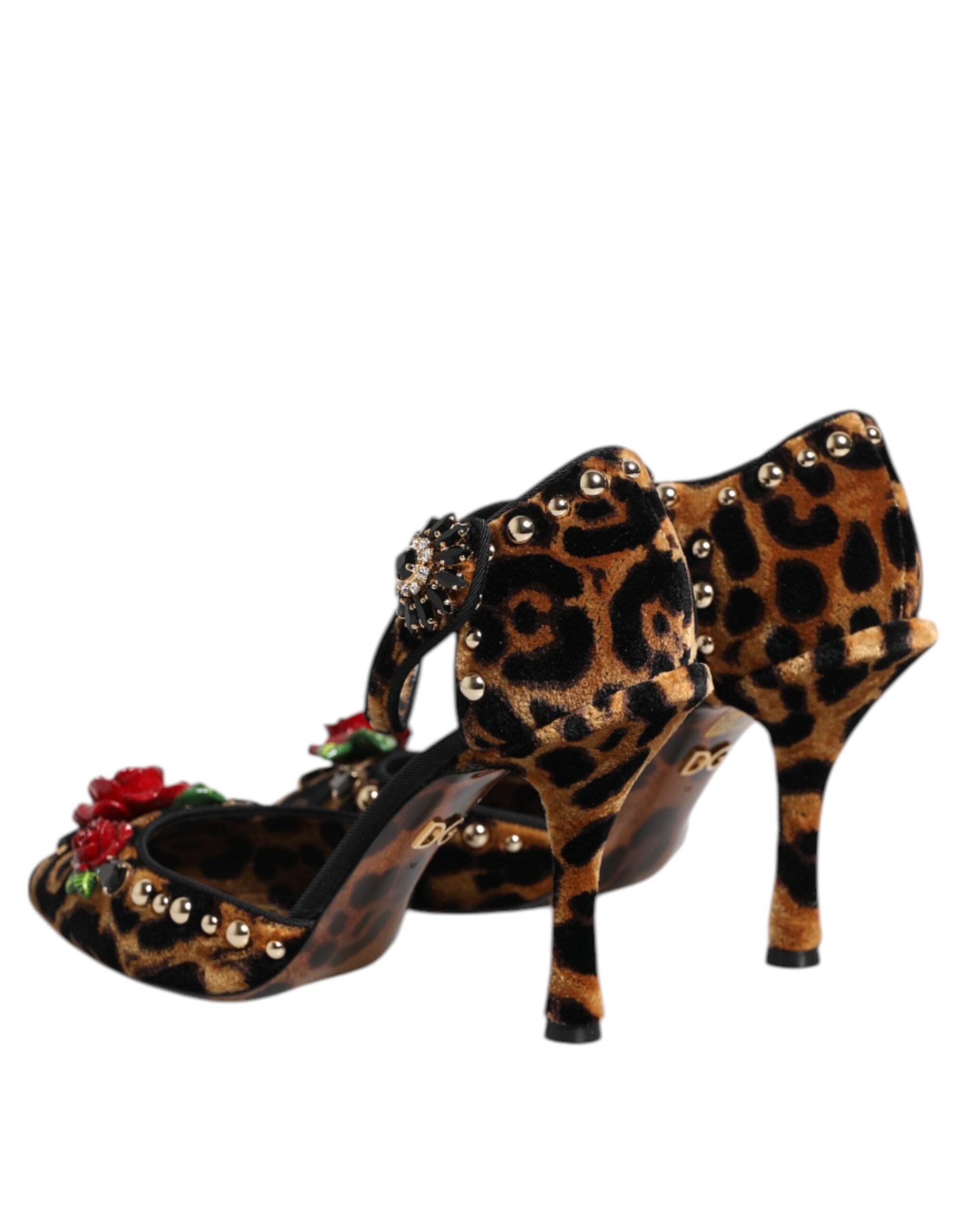 High heel shoes with animal print and rhinestones