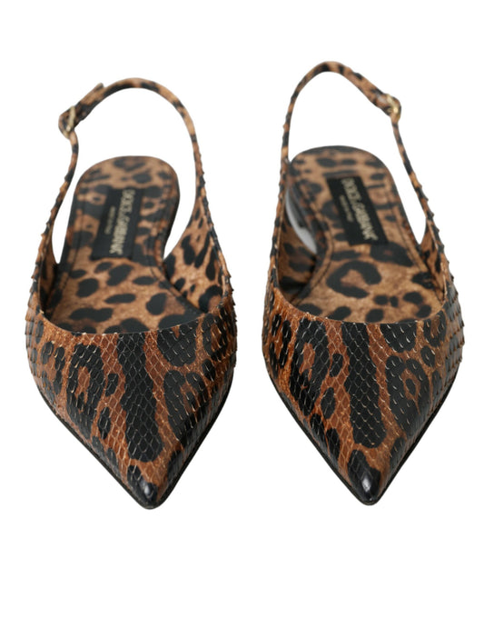 Pair of women's shoes with a cheetah print design and pointed toe