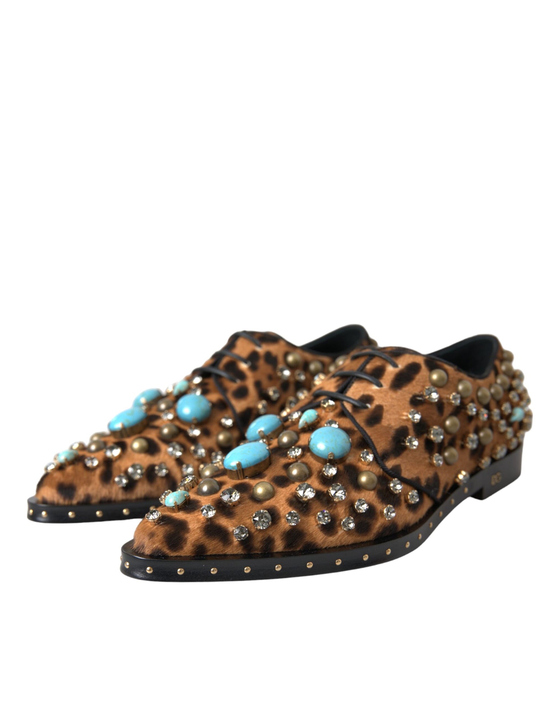 Pair of women's shoes with animal print and embellishments
