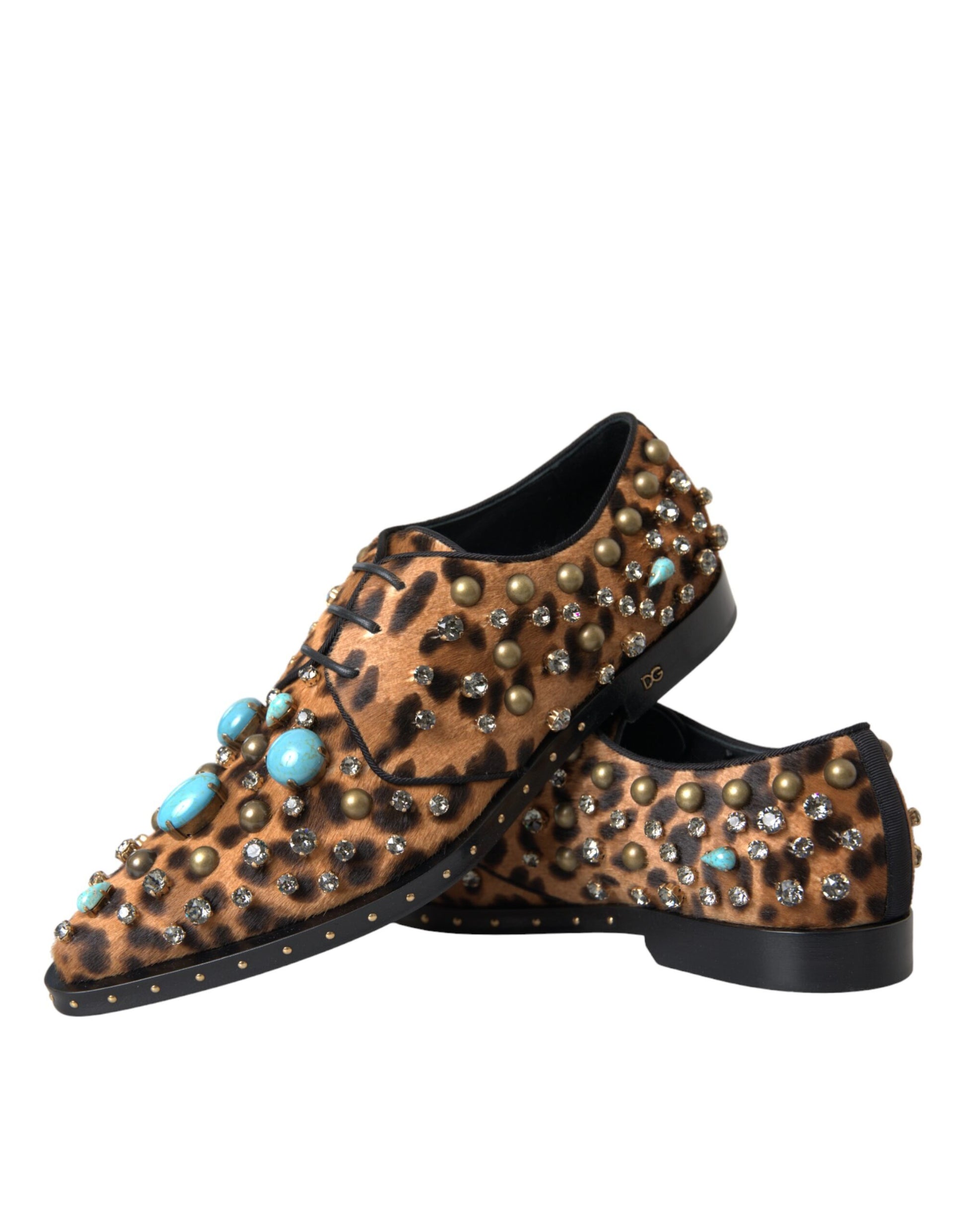 Pair of embellished shoes with turquoise stones