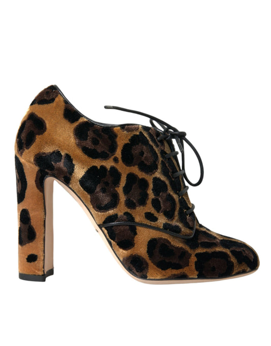 Leopard print suede ankle boot with high heel and lace detailing