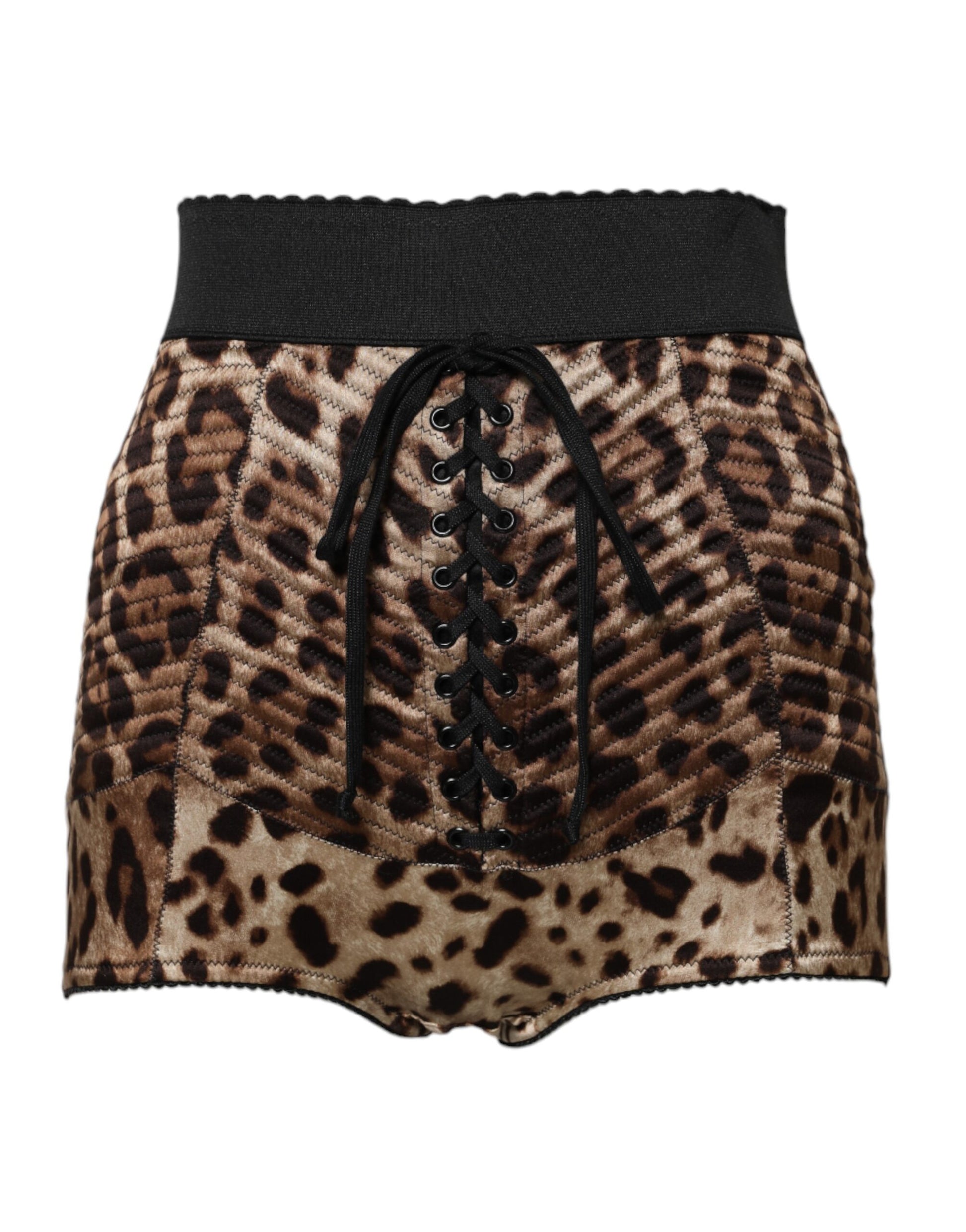 Leopard print shorts with lace trim