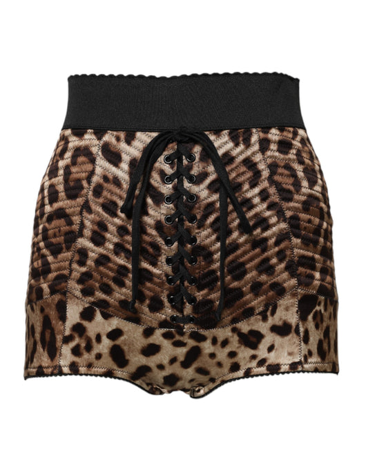 Leopard print shorts with lace trim