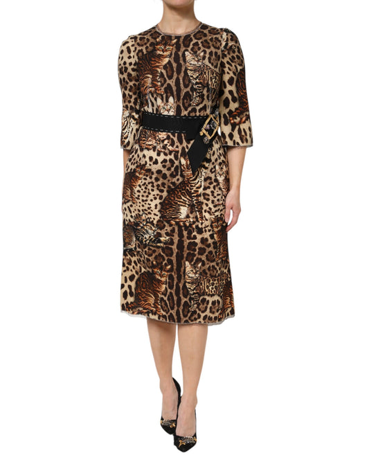 Leopard print midi dress with belt, from Dolce & Gabbana
