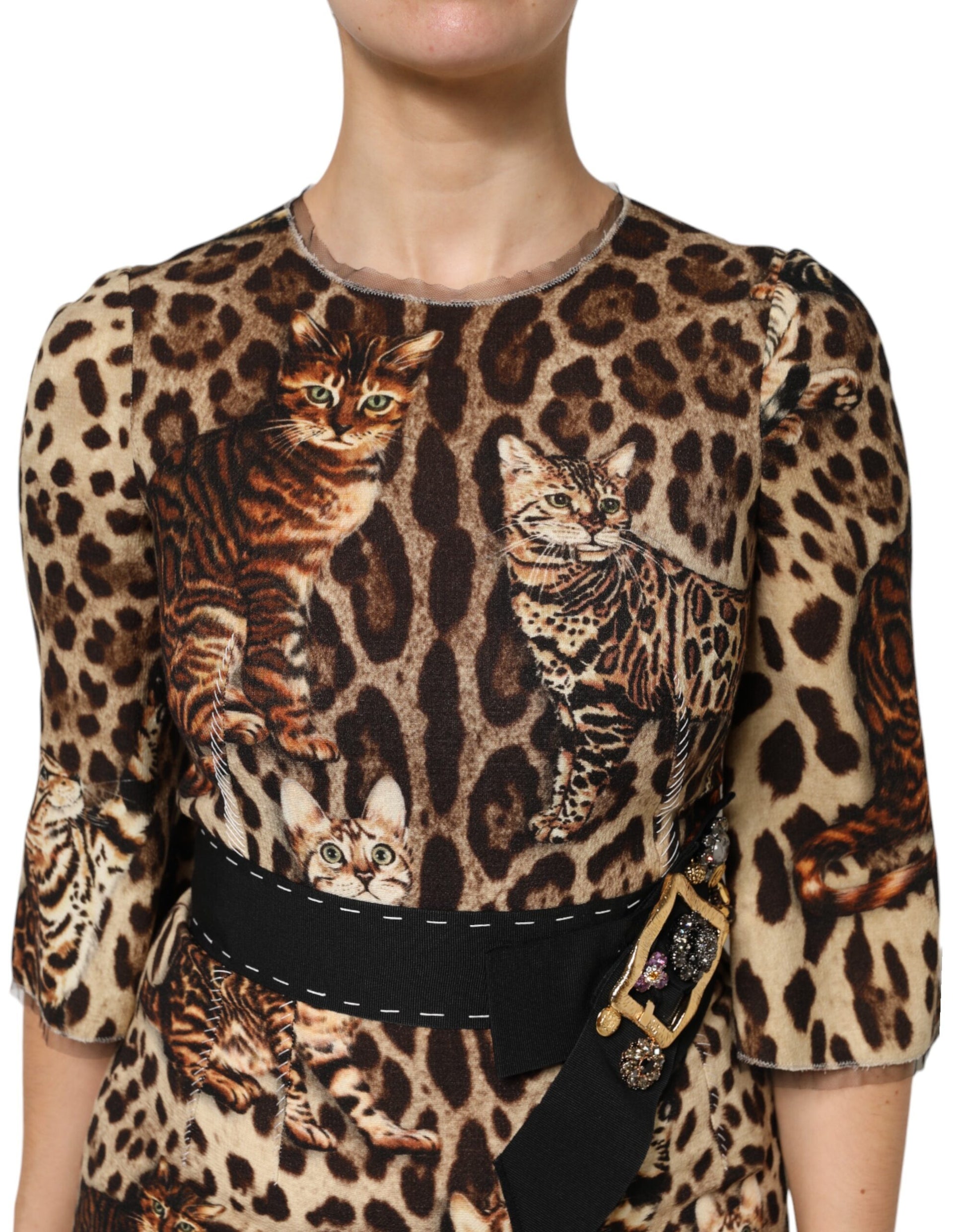 Leopard print midi dress with belt detail, from the brand Dolce & Gabbana