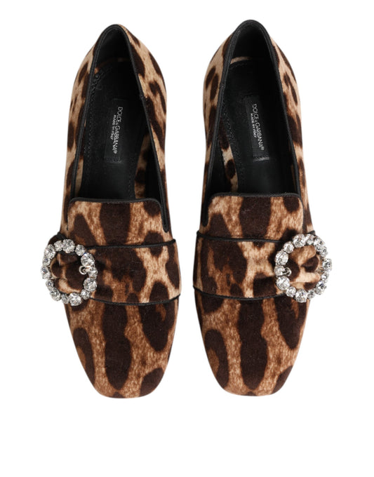 Pair of women's shoes with animal print and rhinestone accents