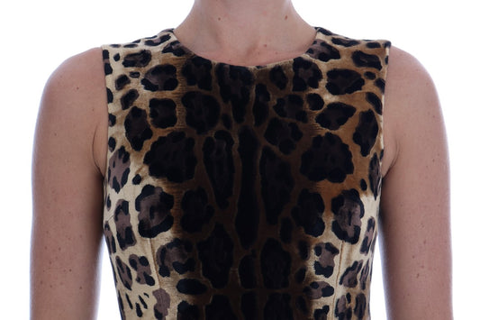 A brown leopard print silk sheath dress by Dolce & Gabbana