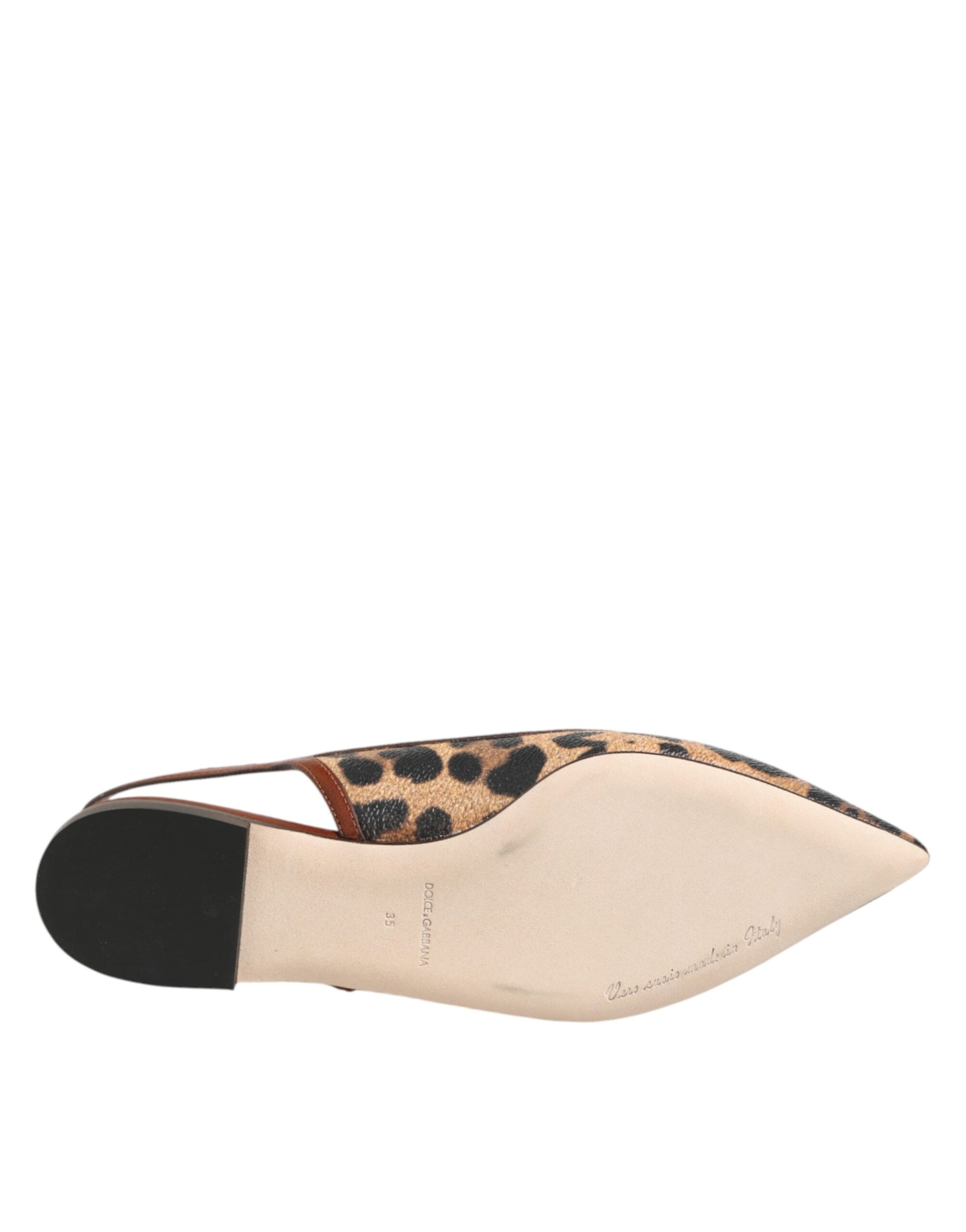 Tan shoe with black heel and spotted pattern on side