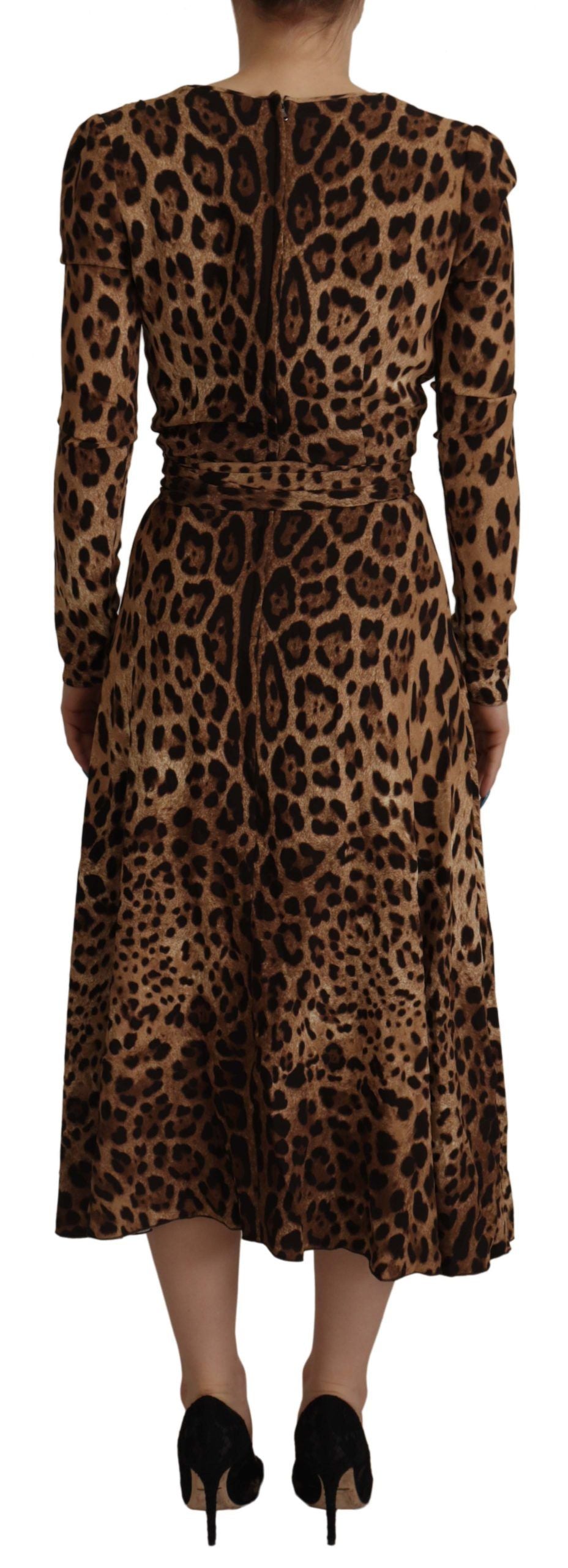 Long sleeve leopard print wrap dress with belt detailing