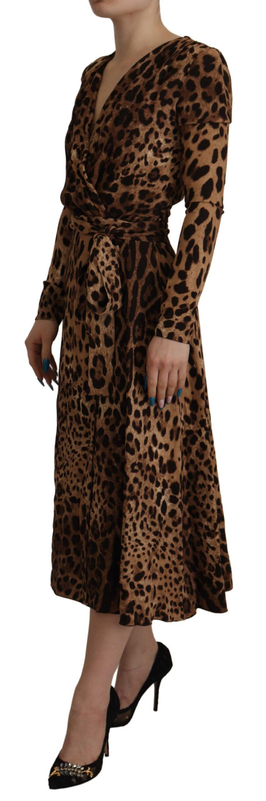 Long sleeve, wrap style, leopard print maxi dress