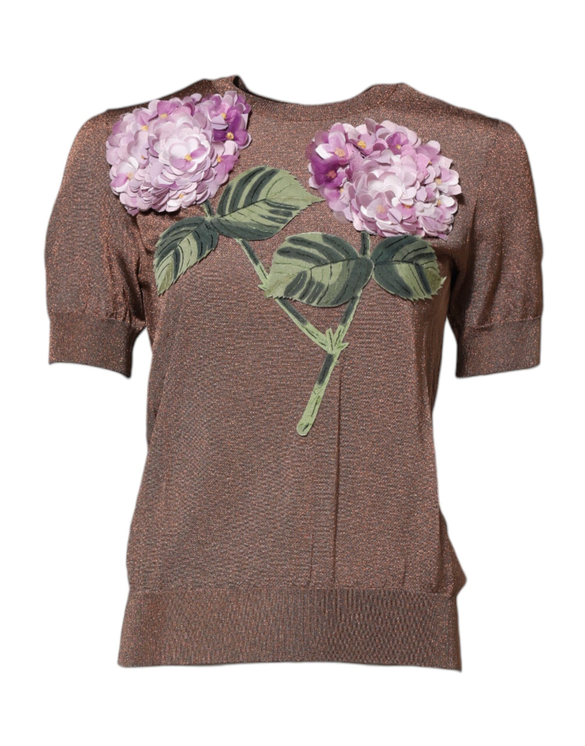 Brown shirt with floral embroidery on front