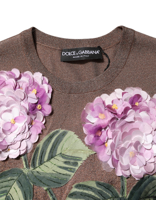 Brown sweater with purple flowers on front