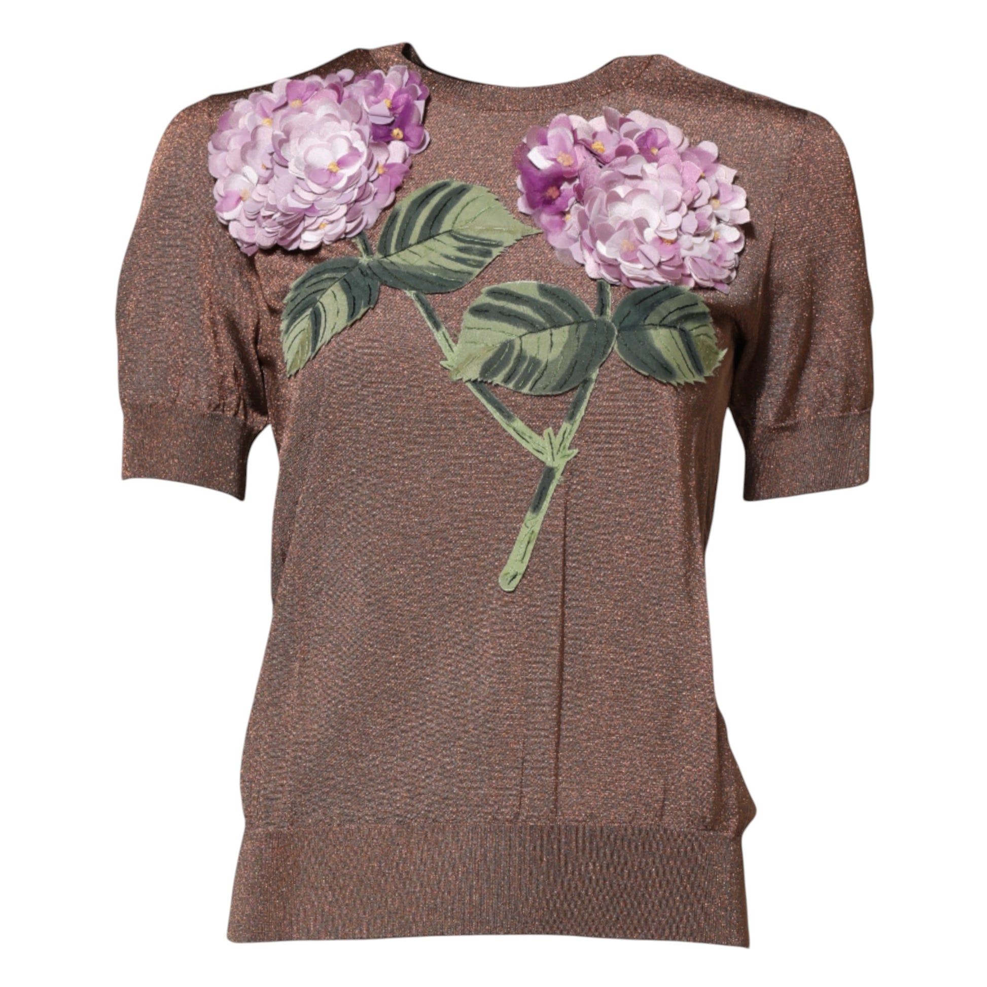Brown shirt with floral embroidery on front