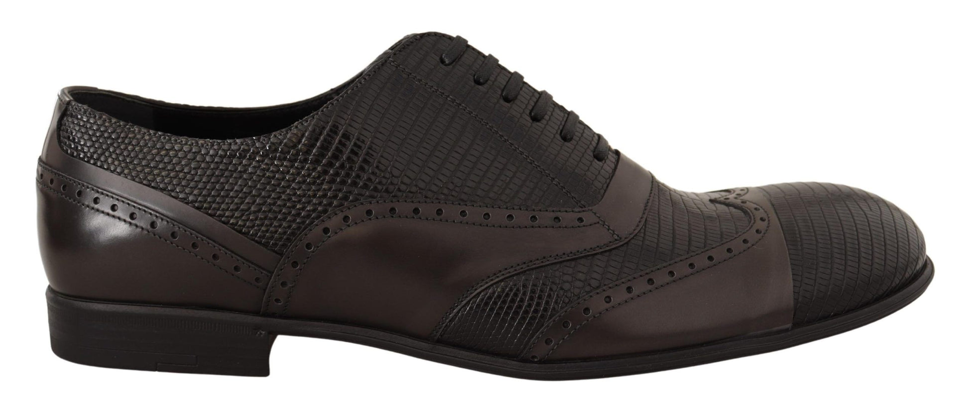 Brown leather dress shoe with laces and a small heel