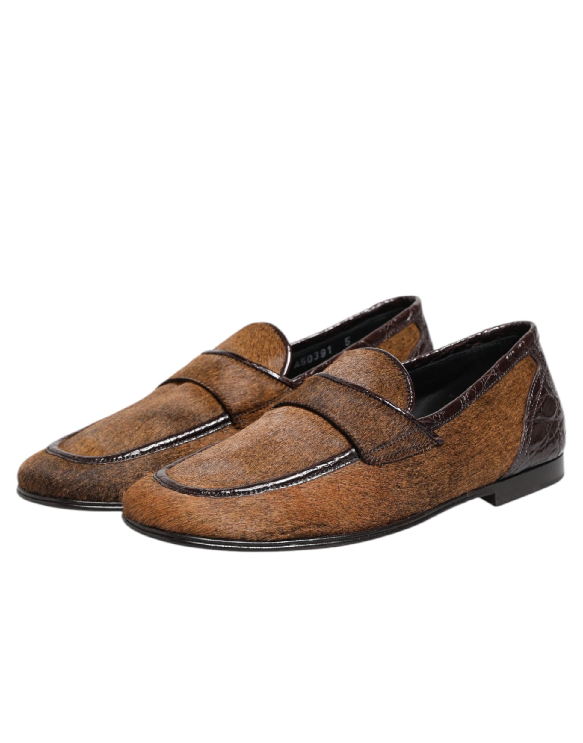 Brown loafer shoes with leather slip on design, suitable for men's dress wear