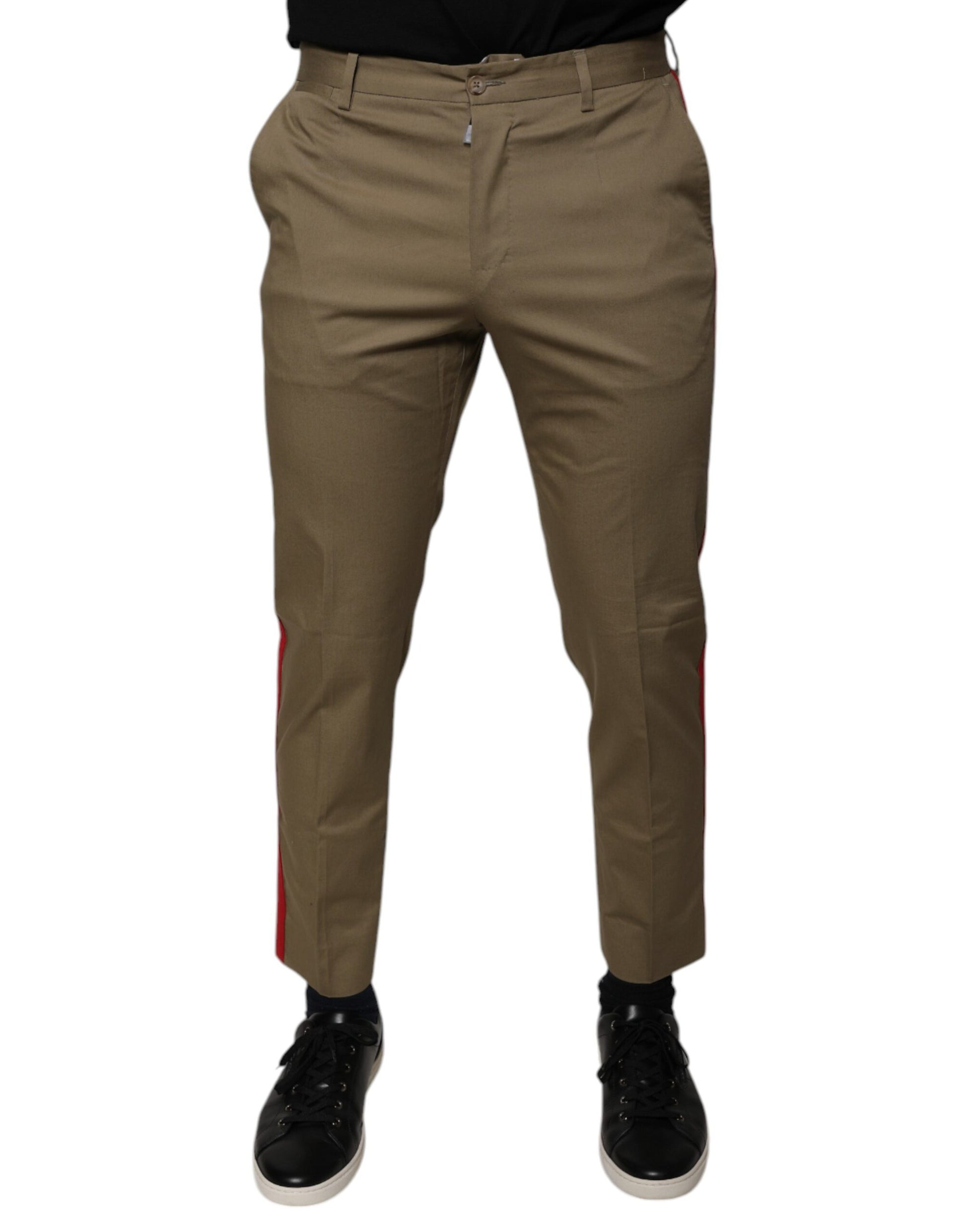 Khaki pants with red stripe on side