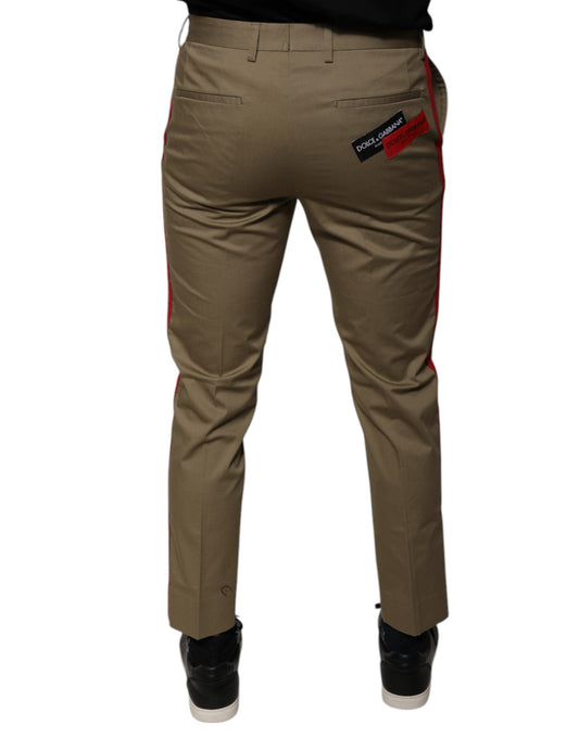 Pair of brown cargo pants with red stripe on side